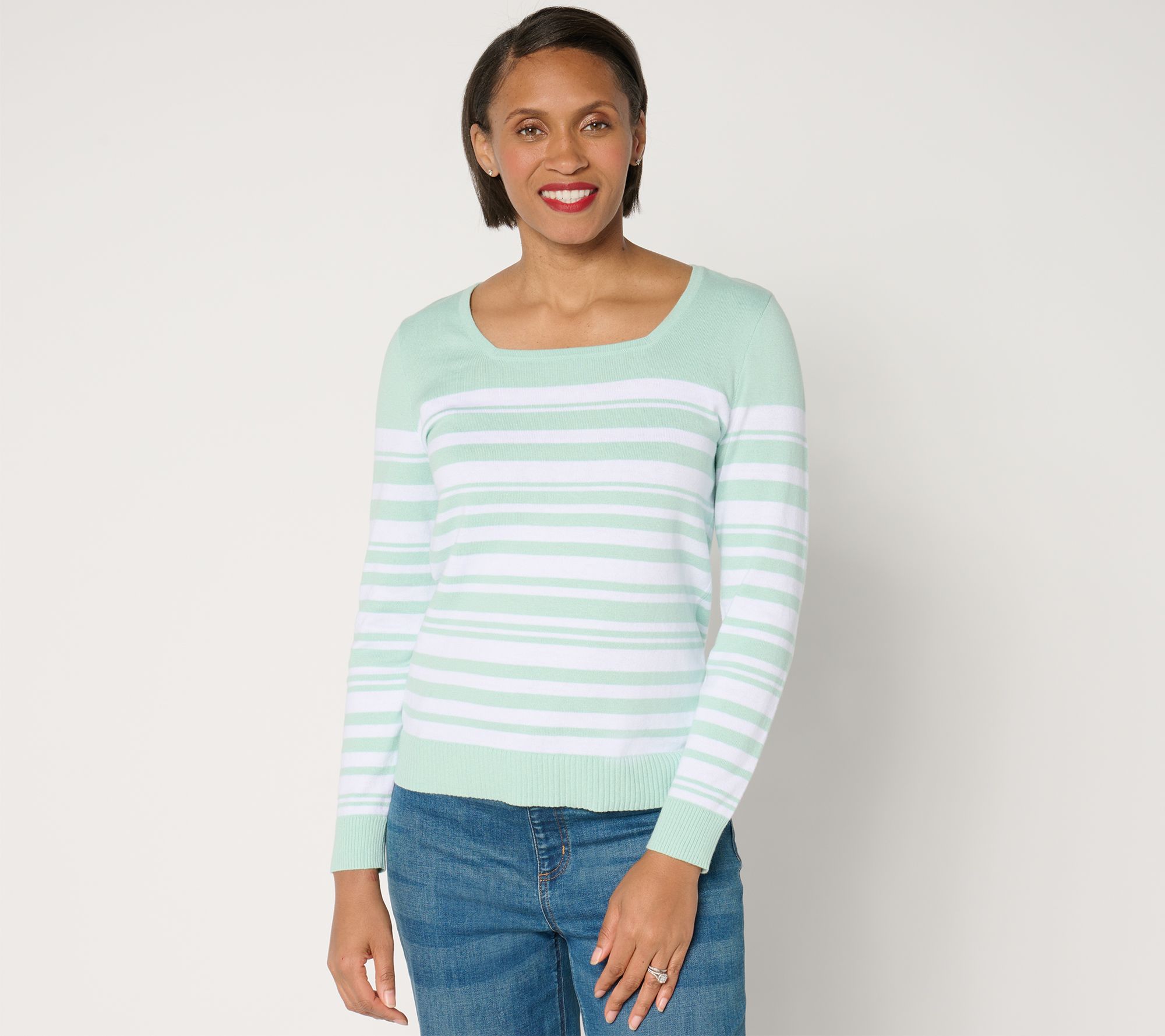BEAUTIFUL by Lawrence Zarian Square Neck Striped Sweater