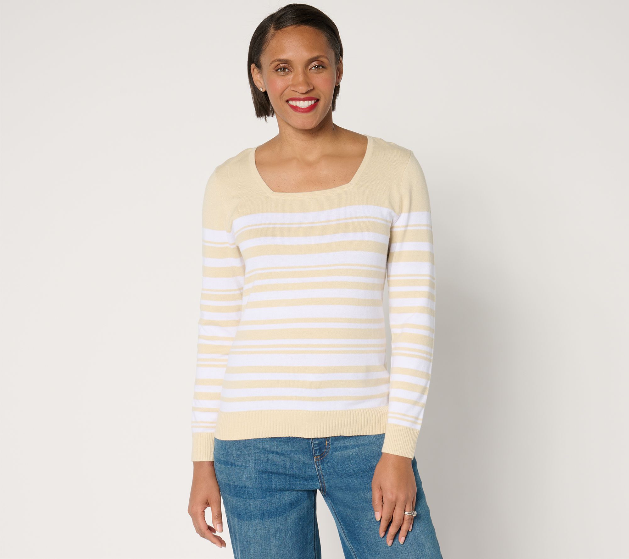 BEAUTIFUL by Lawrence Zarian Square Neck Striped Sweater