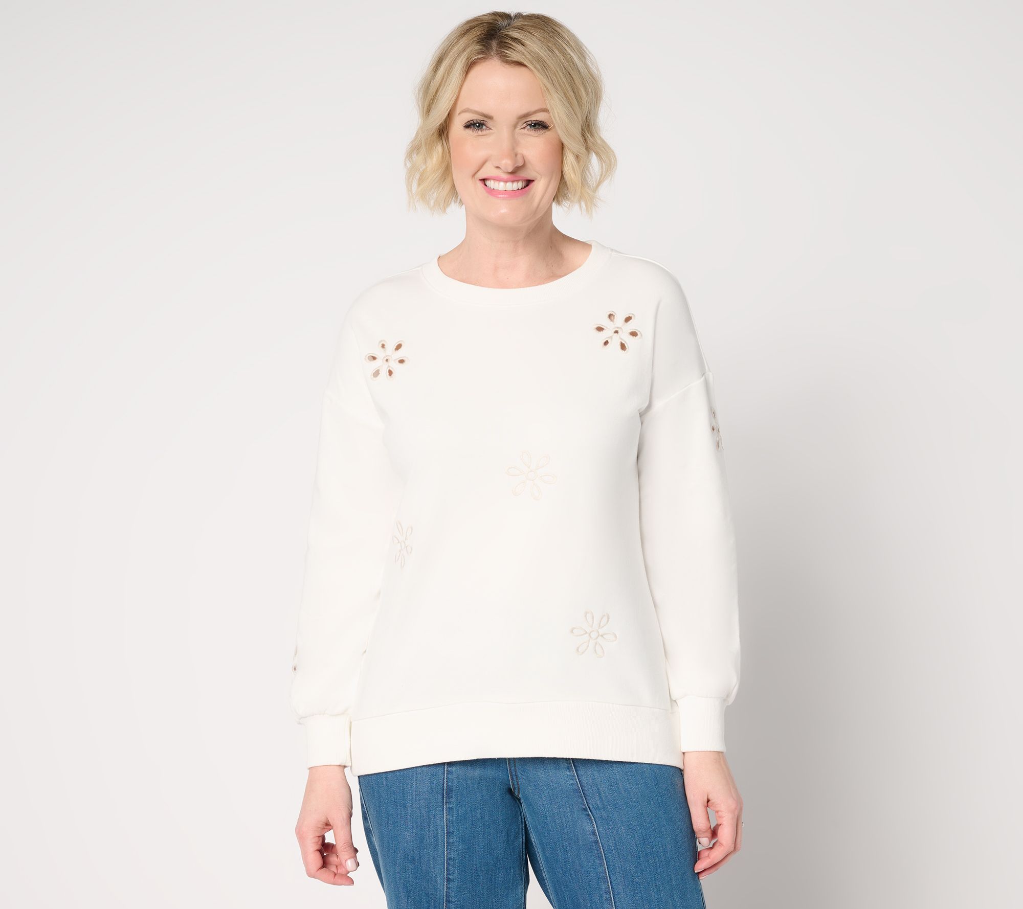 Belle by Kim Gravel Born to Bloom Eyelet Daisy Sweatshirt