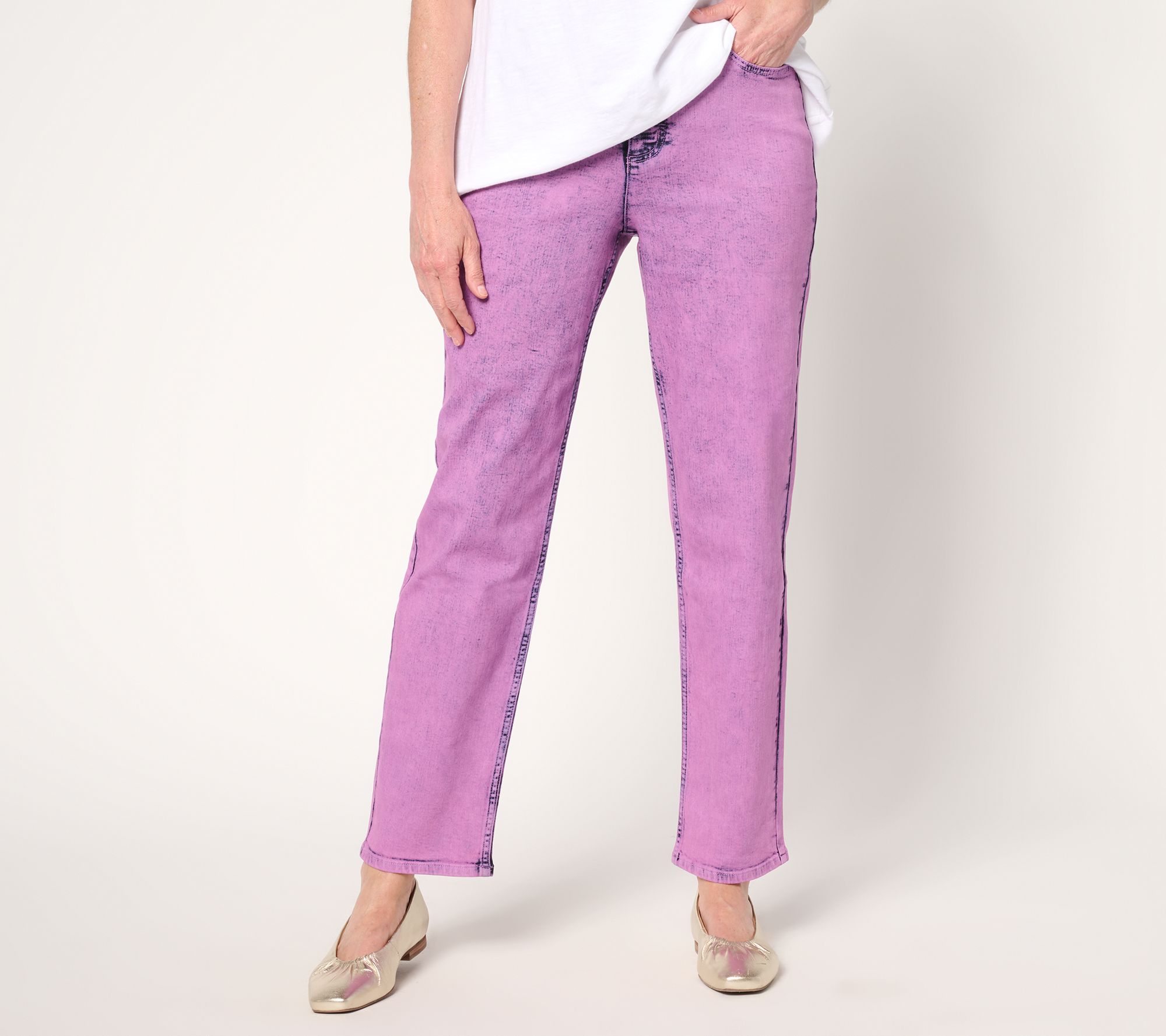 LOGO by Lori Goldstein Petite Acid Wash Straight Leg Ankle Jeans