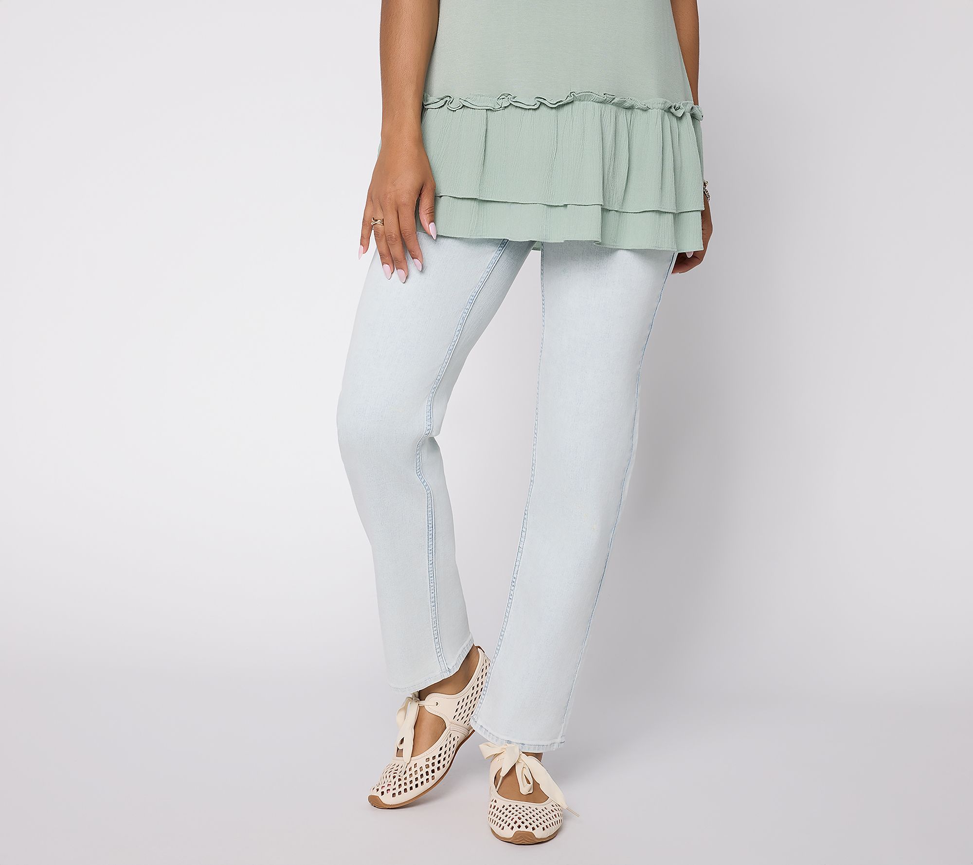 LOGO by Lori Goldstein Petite Acid Wash Straight Leg Ankle Jeans