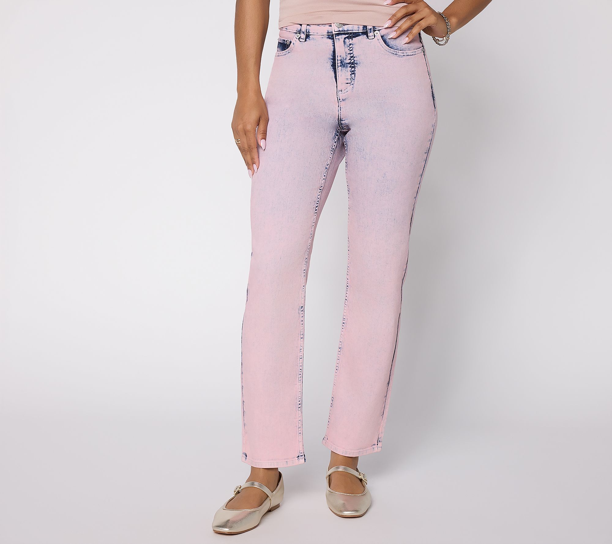LOGO by Lori Goldstein Petite Acid Wash Straight Leg Ankle Jeans