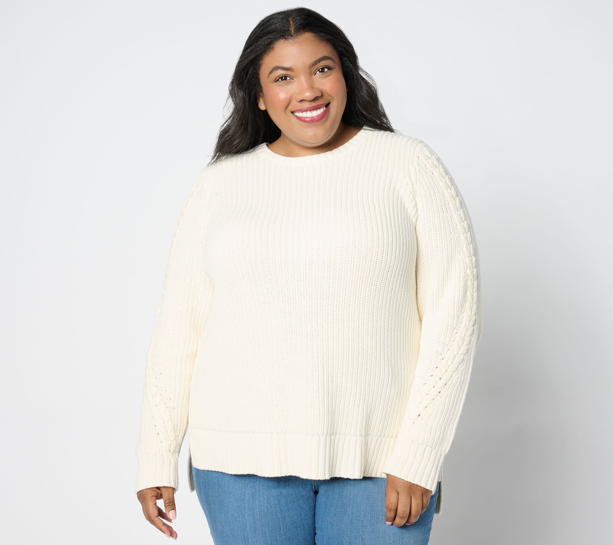 "As Is" Peace Love World Crew Neck Sweater with Laceup Details