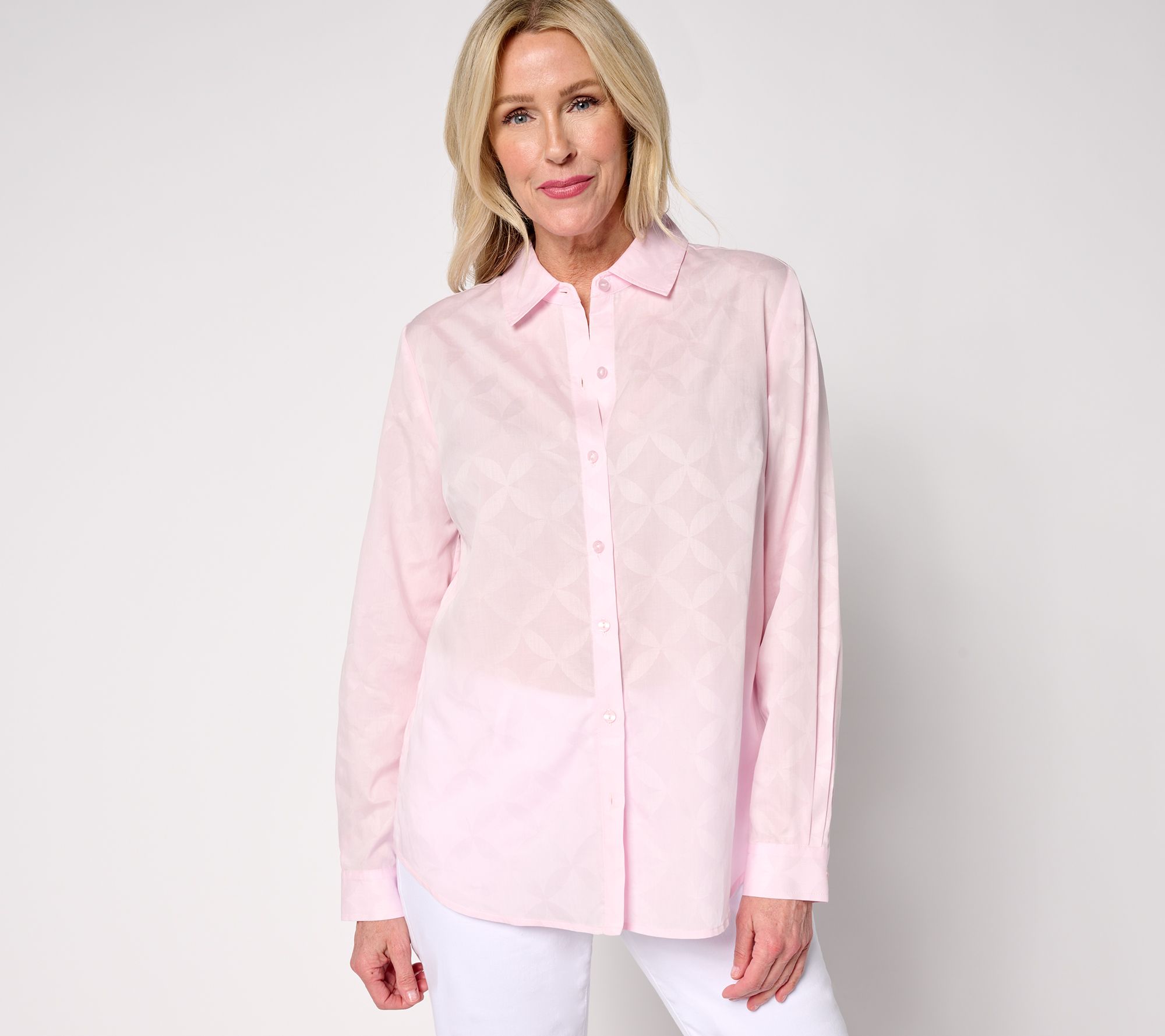 Joan Rivers Cotton Jacquard Geo Button Front Shirt