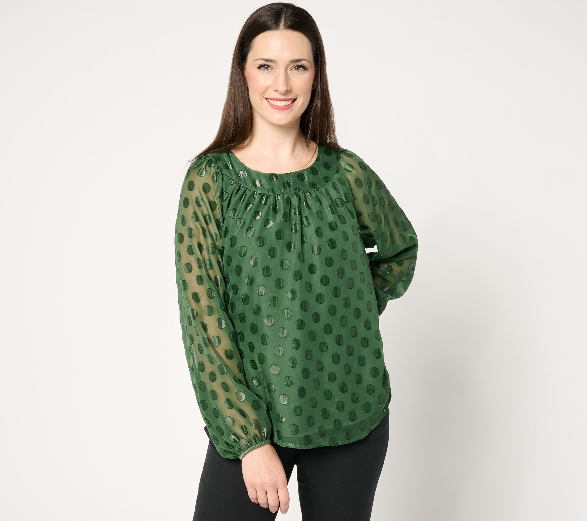 "As Is" Isaac Mizrahi Live! Metallic Clip Dot Pullover Blouse