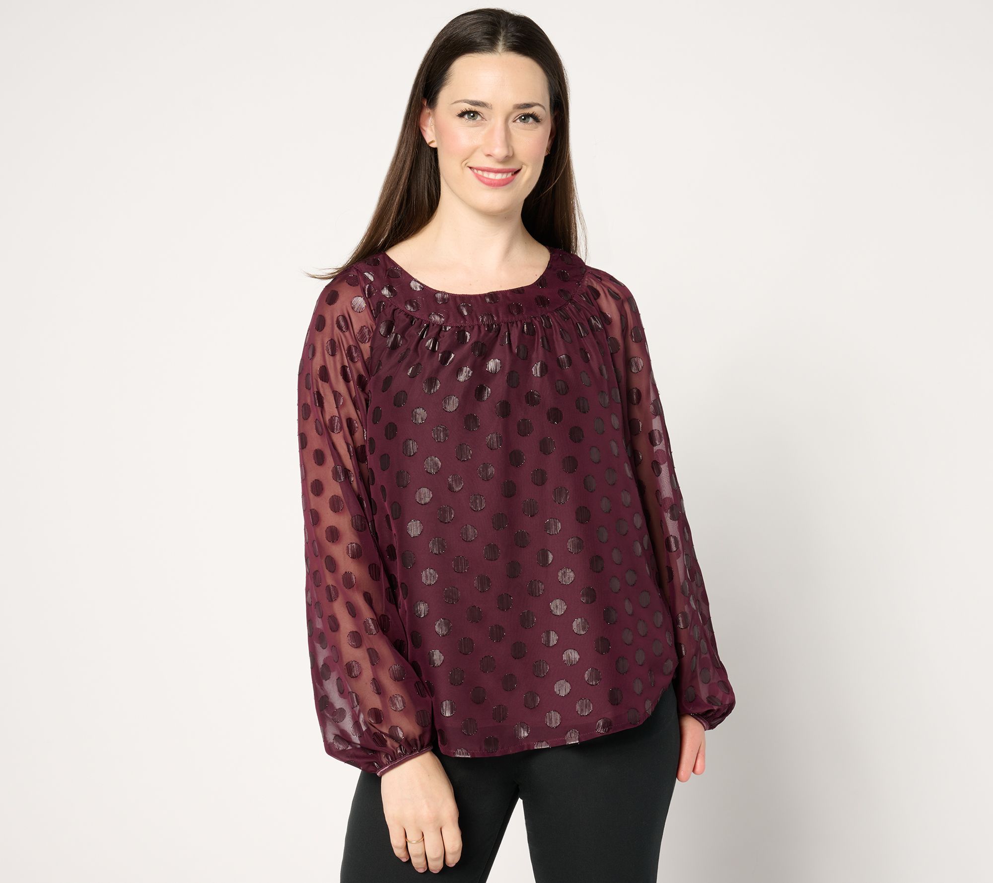 "As Is" Isaac Mizrahi Live! Metallic Clip Dot Pullover Blouse