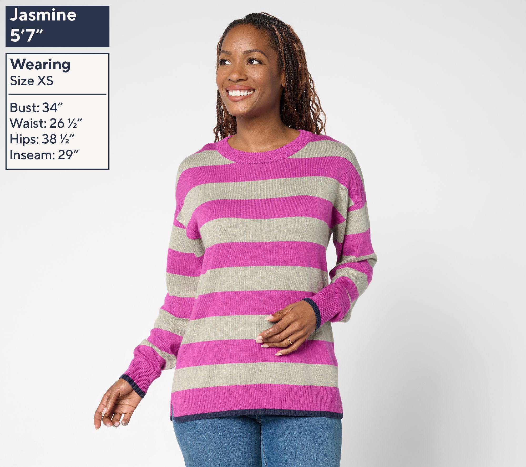 Belle by Kim Gravel Wide Striped Sweater with Pop Tipping
