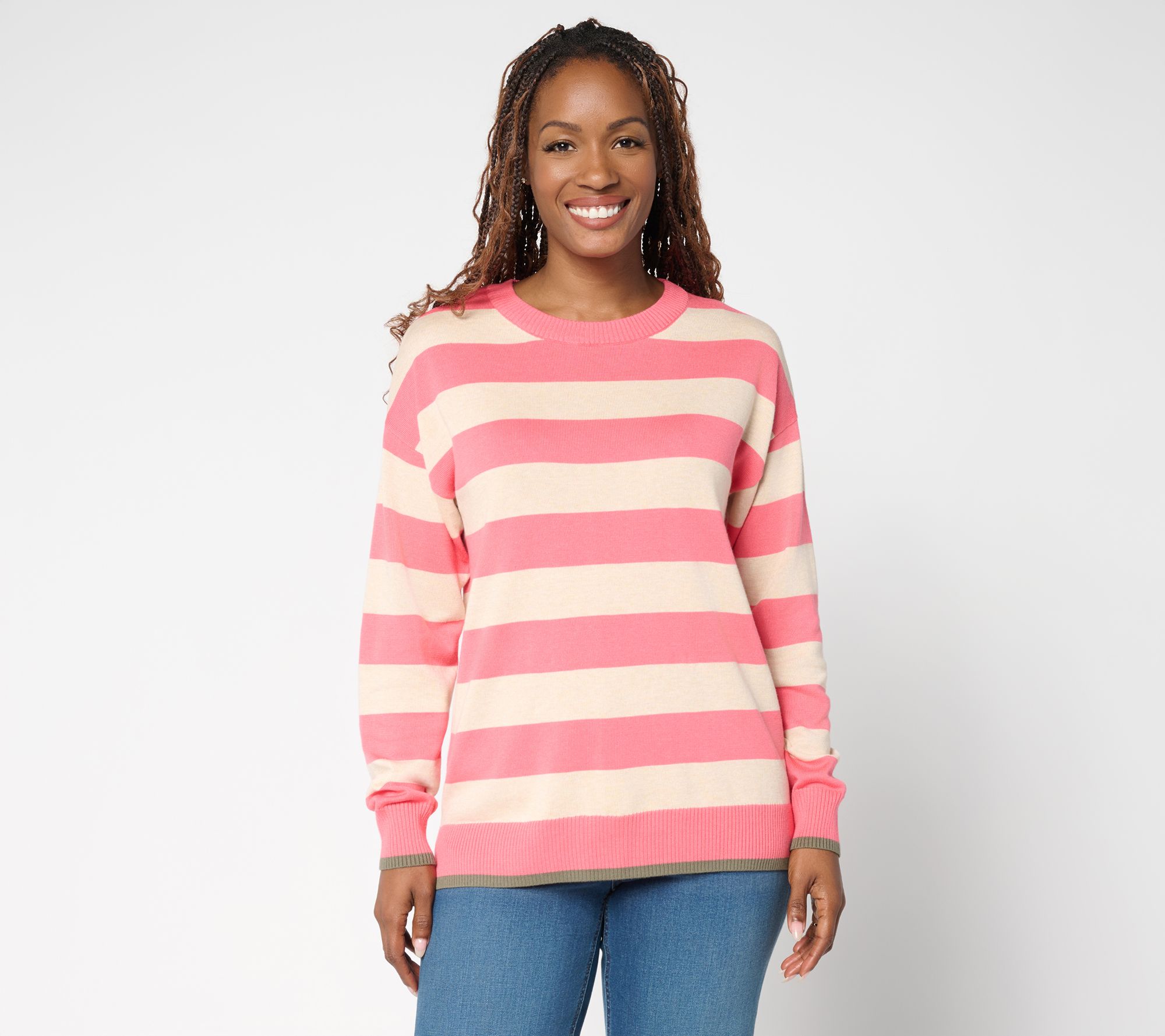 Belle by Kim Gravel Wide Striped Sweater with Pop Tipping