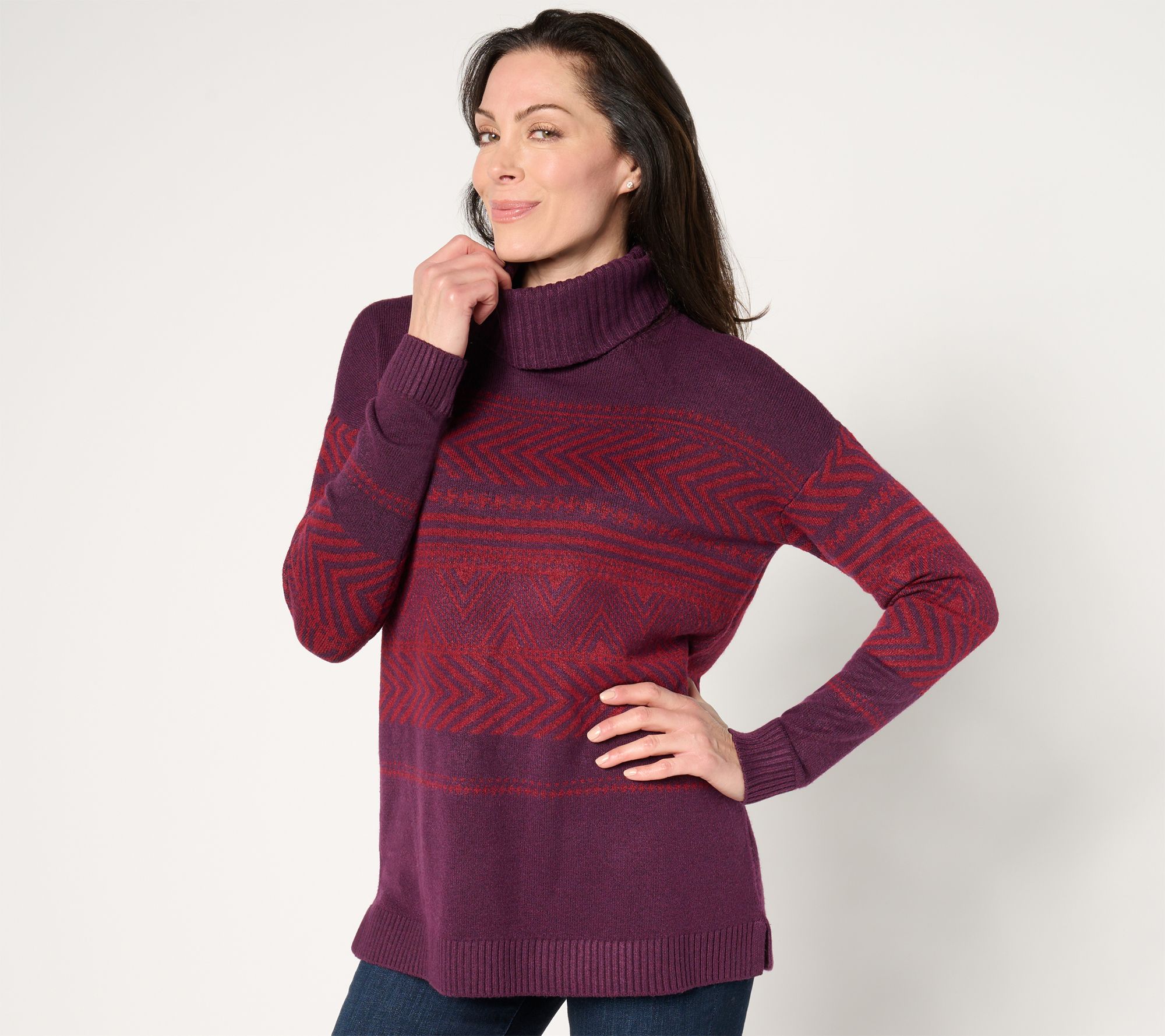 "As Is" Denim & Co. Signature Petite Jacquard Tunic Sweater