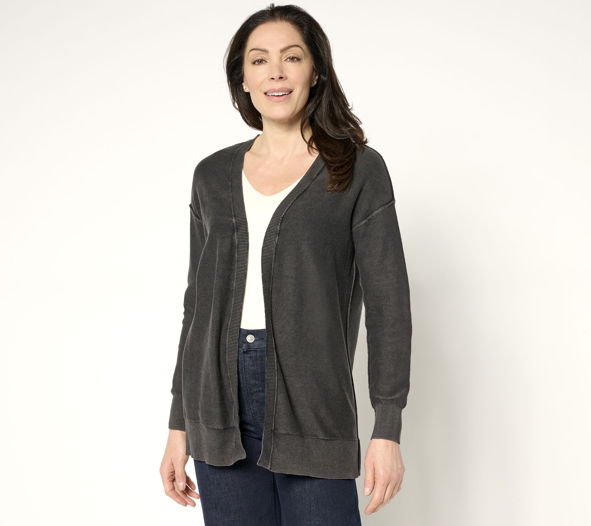 "As Is" Attitudes by Renee Open Front Cardigan w/ Wash Effect
