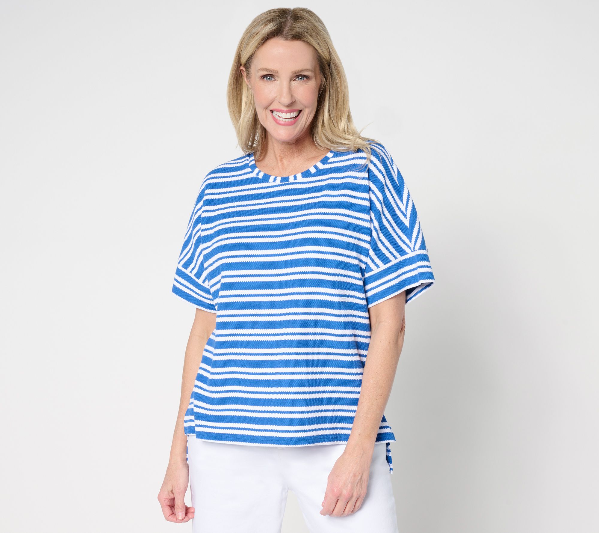 "As Is" Attitudes by Renee Petite Stripe Textured Knit Tee