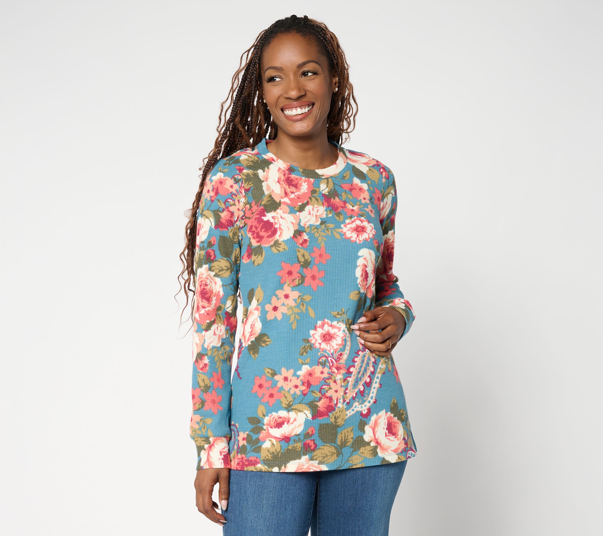 Belle Boho by Kim Gravel Micro Waffle Ranch Floral Print Top