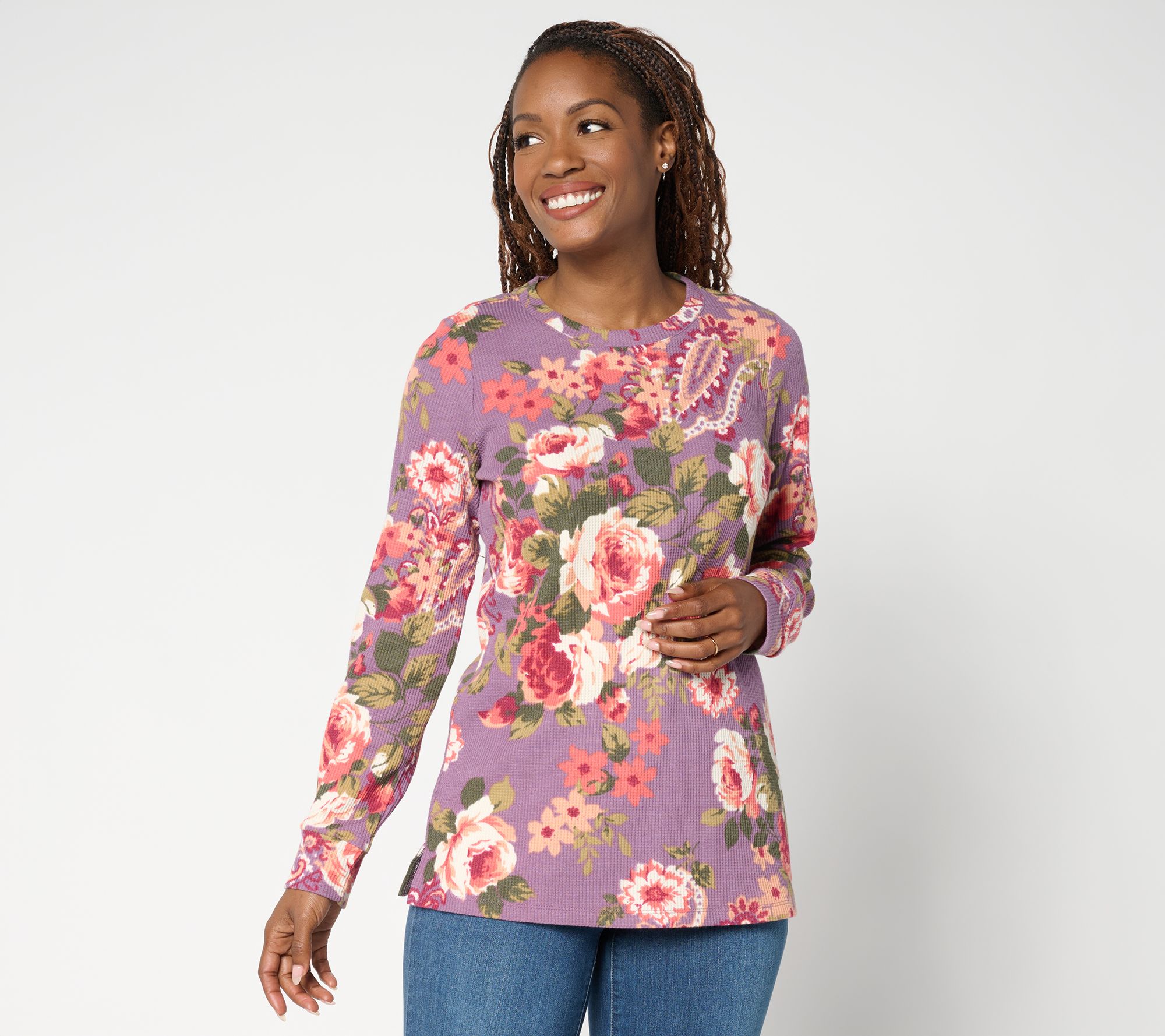 Belle Boho by Kim Gravel Micro Waffle Ranch Floral Print Top