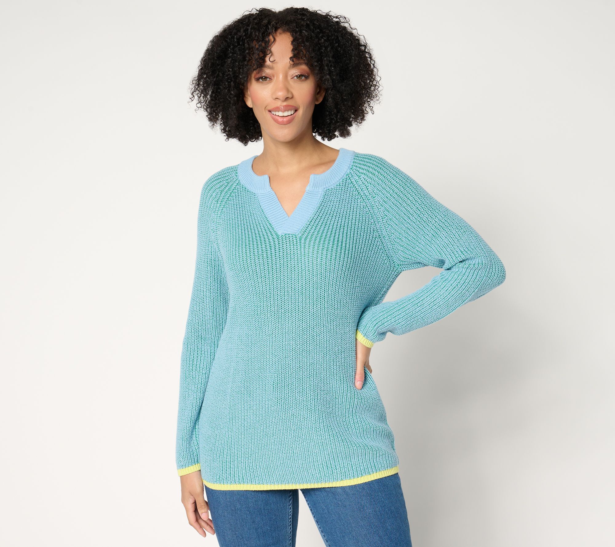 "As Is" Peace Love World Two Color 100% Cotton Long Sleeve Sweater