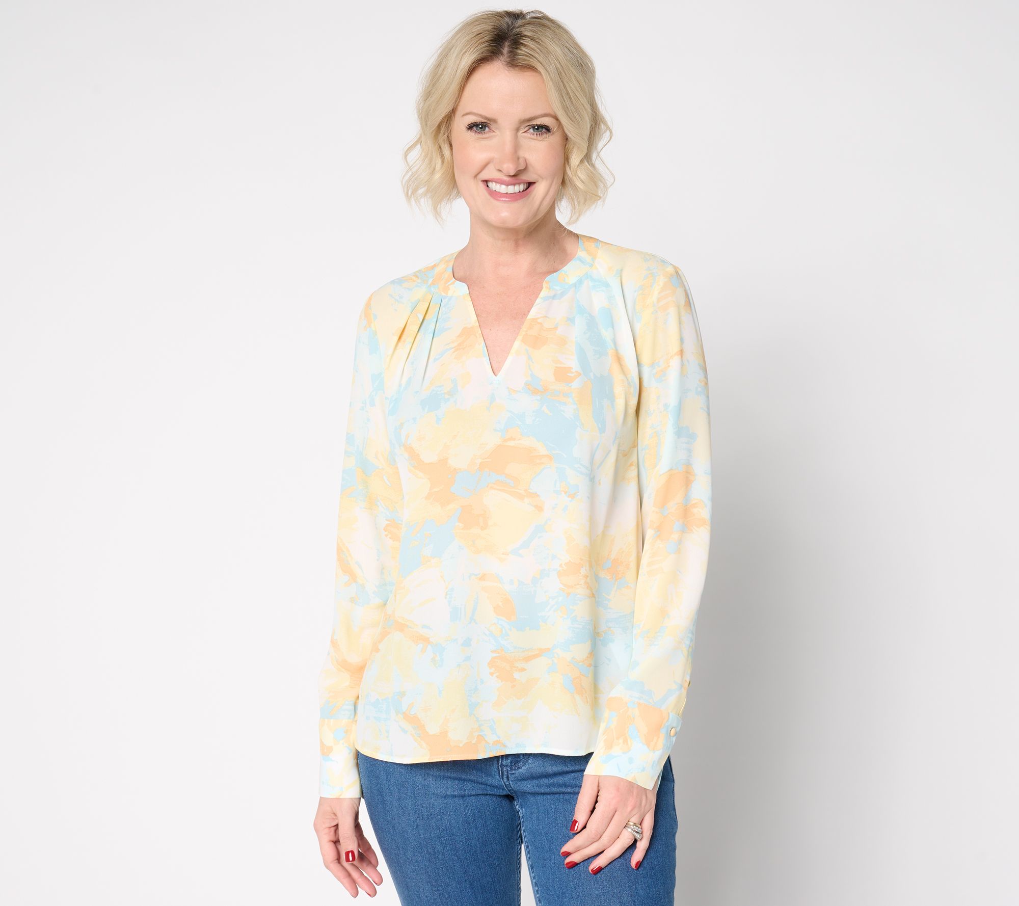 "As Is" BEAUTIFUL by Lawrence Zarian V-Neck Pleat Detail Blouse