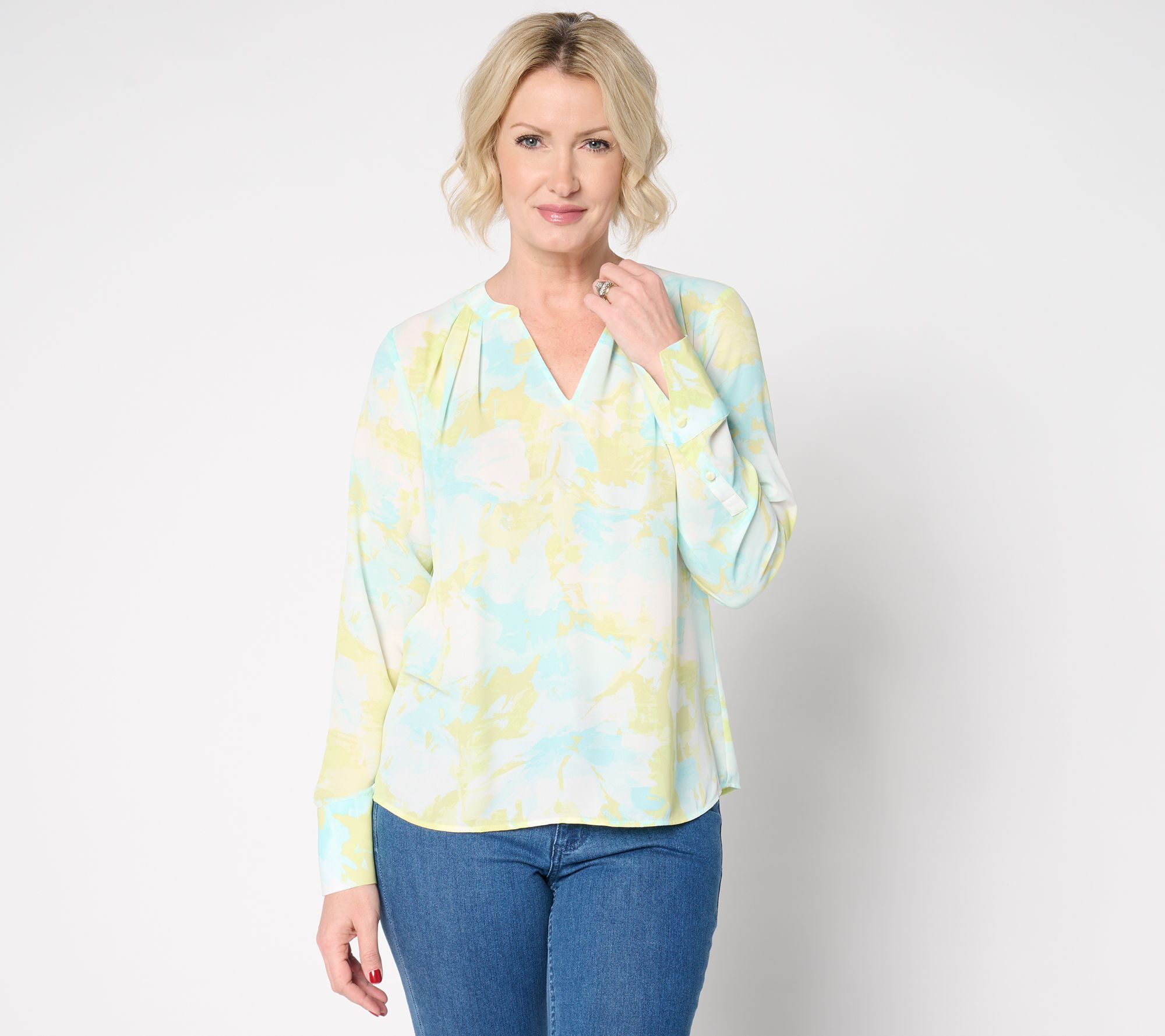 "As Is" BEAUTIFUL by Lawrence Zarian V-Neck Pleat Detail Blouse