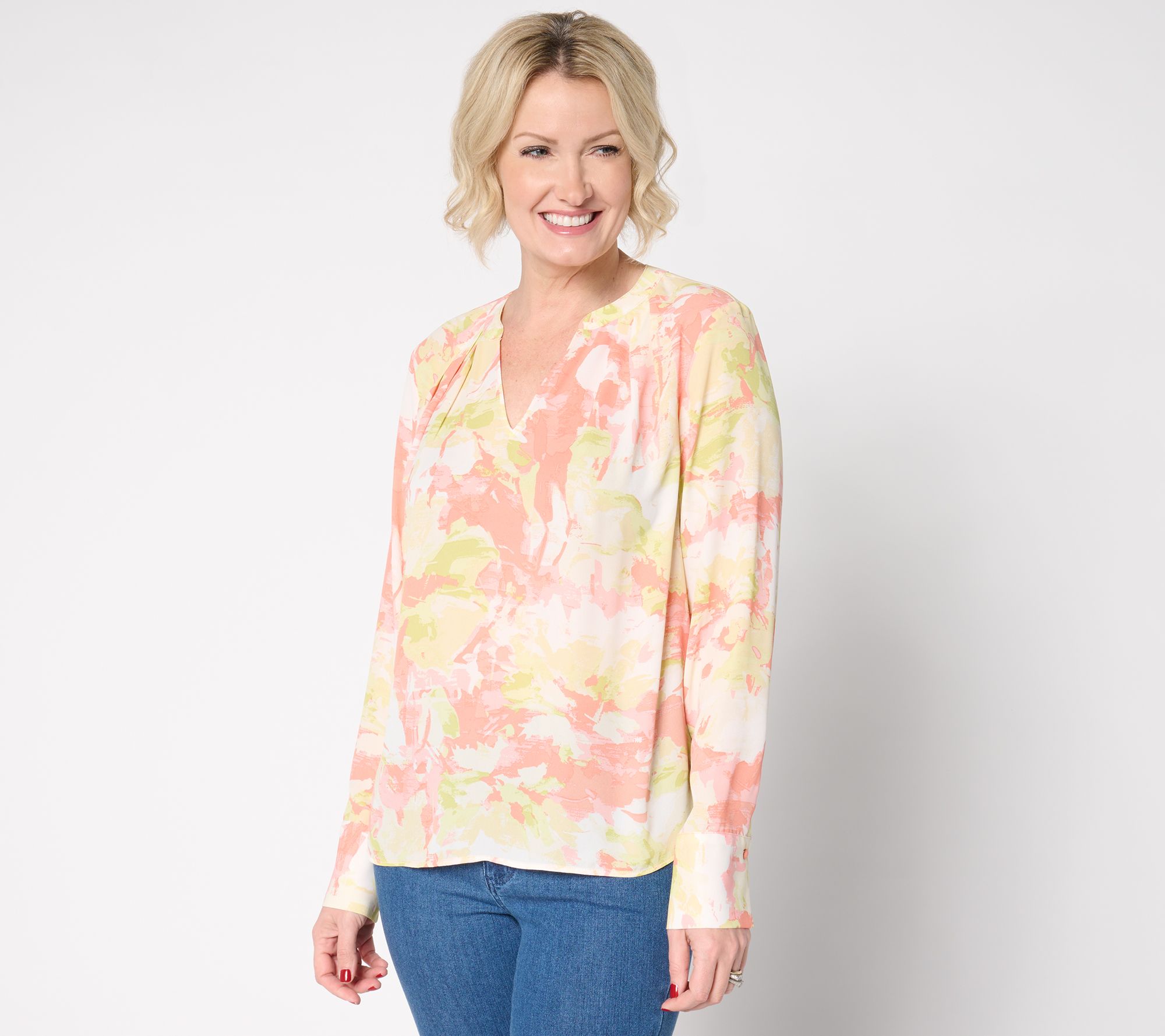 "As Is" BEAUTIFUL by Lawrence Zarian V-Neck Pleat Detail Blouse