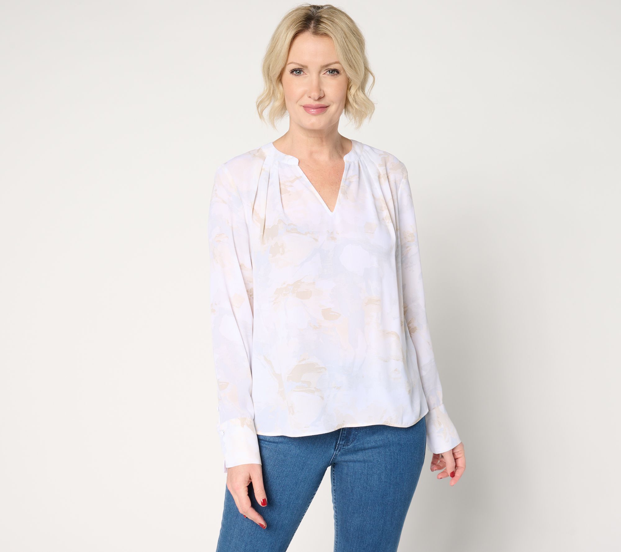 "As Is" BEAUTIFUL by Lawrence Zarian V-Neck Pleat Detail Blouse