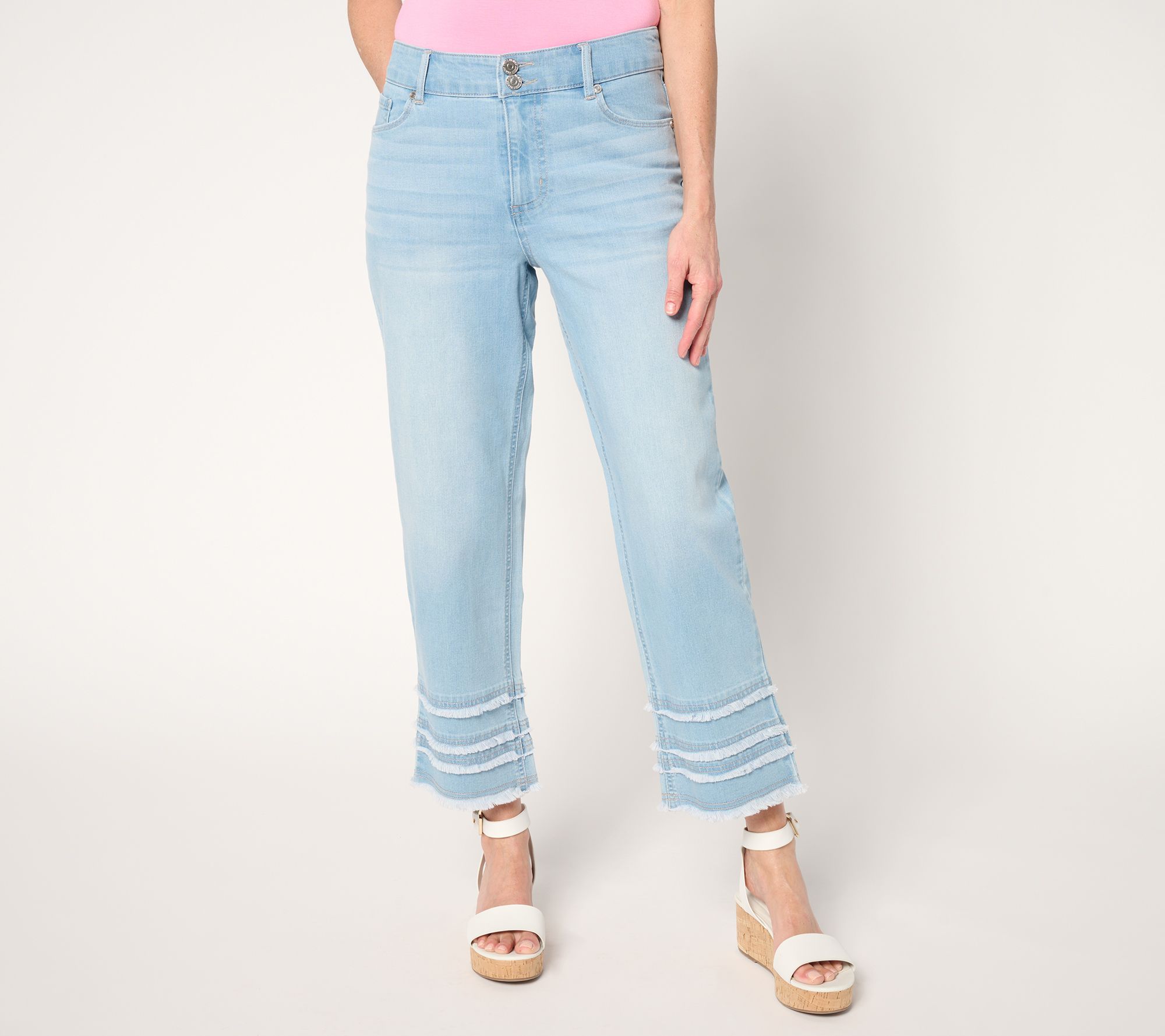 "As Is" Susan Graver Petite Fray Hem Full Leg Jean