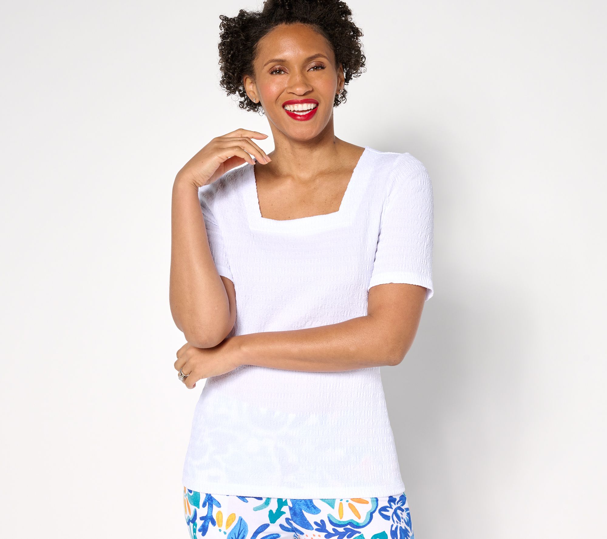 "As Is" Susan Graver Textured Knit Square- Neck Short Sleeve Top