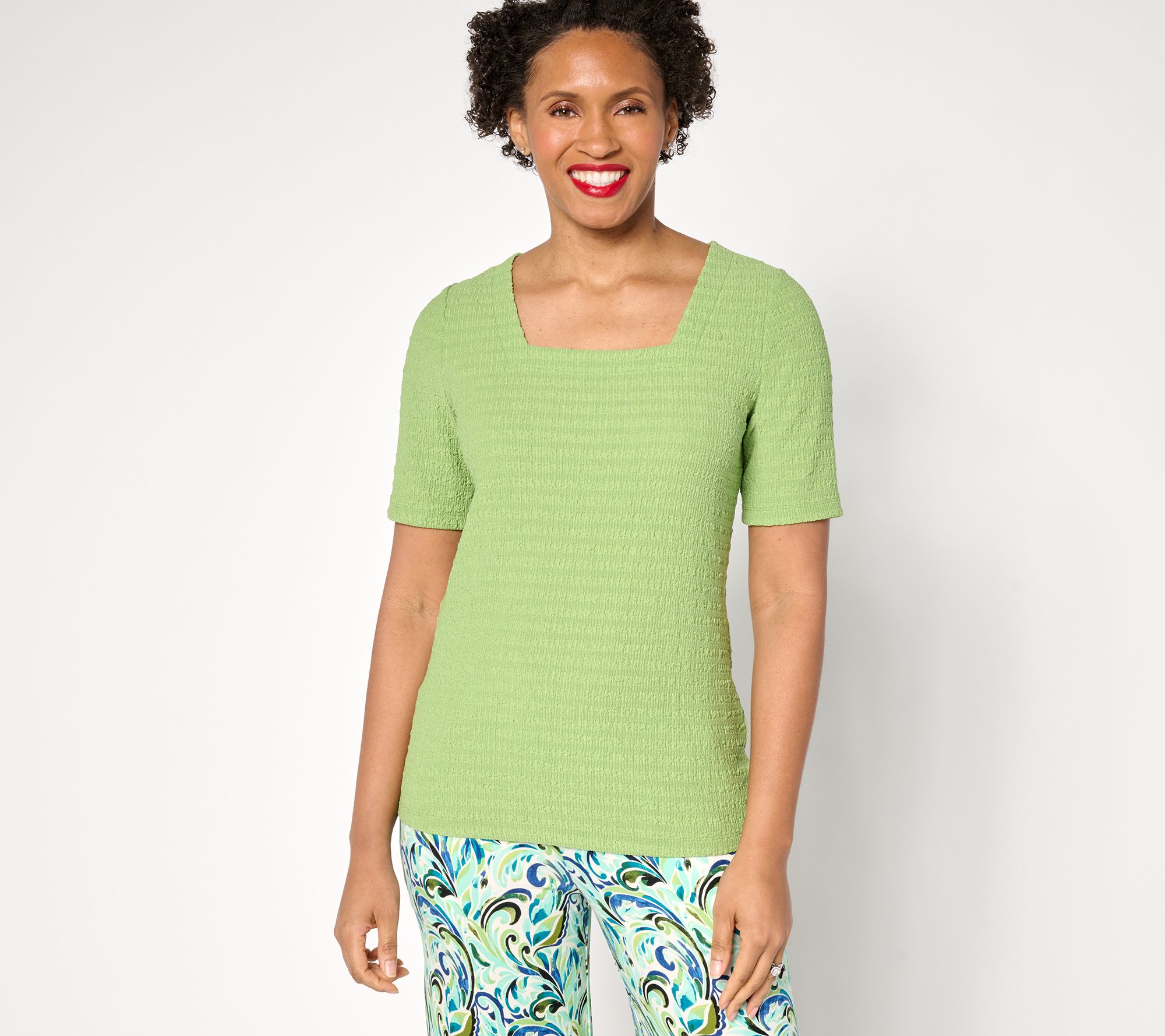 "As Is" Susan Graver Textured Knit Square- Neck Short Sleeve Top