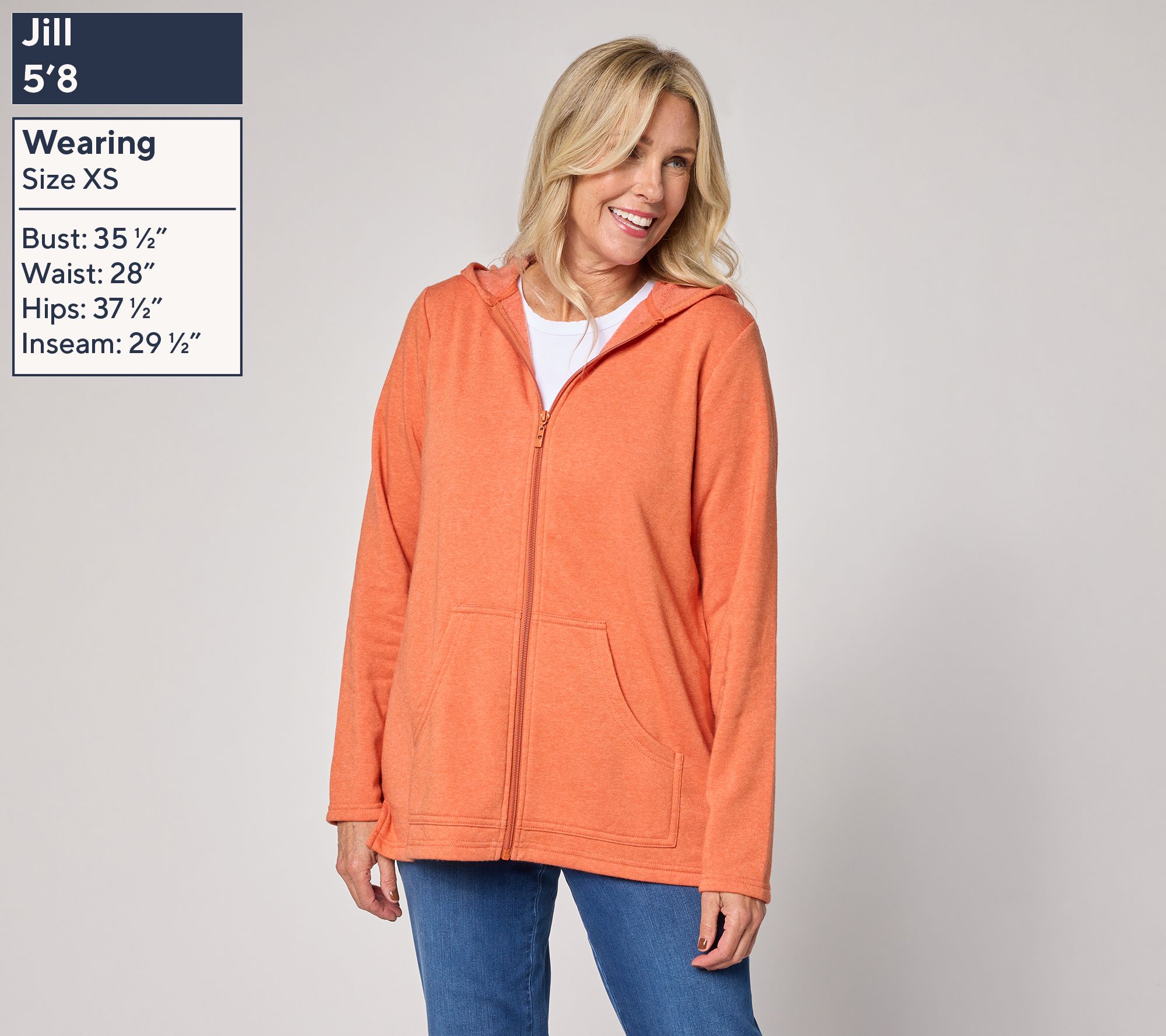 Belle by Kim Gravel Sponge Fleece Zip Front Hooded Jacket