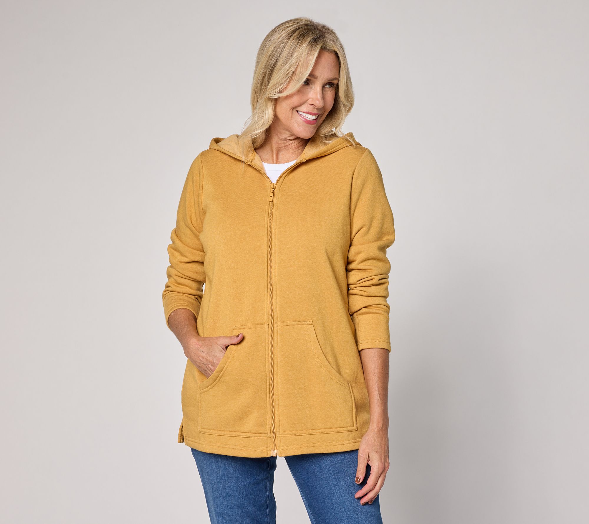 Belle by Kim Gravel Sponge Fleece Zip Front Hooded Jacket