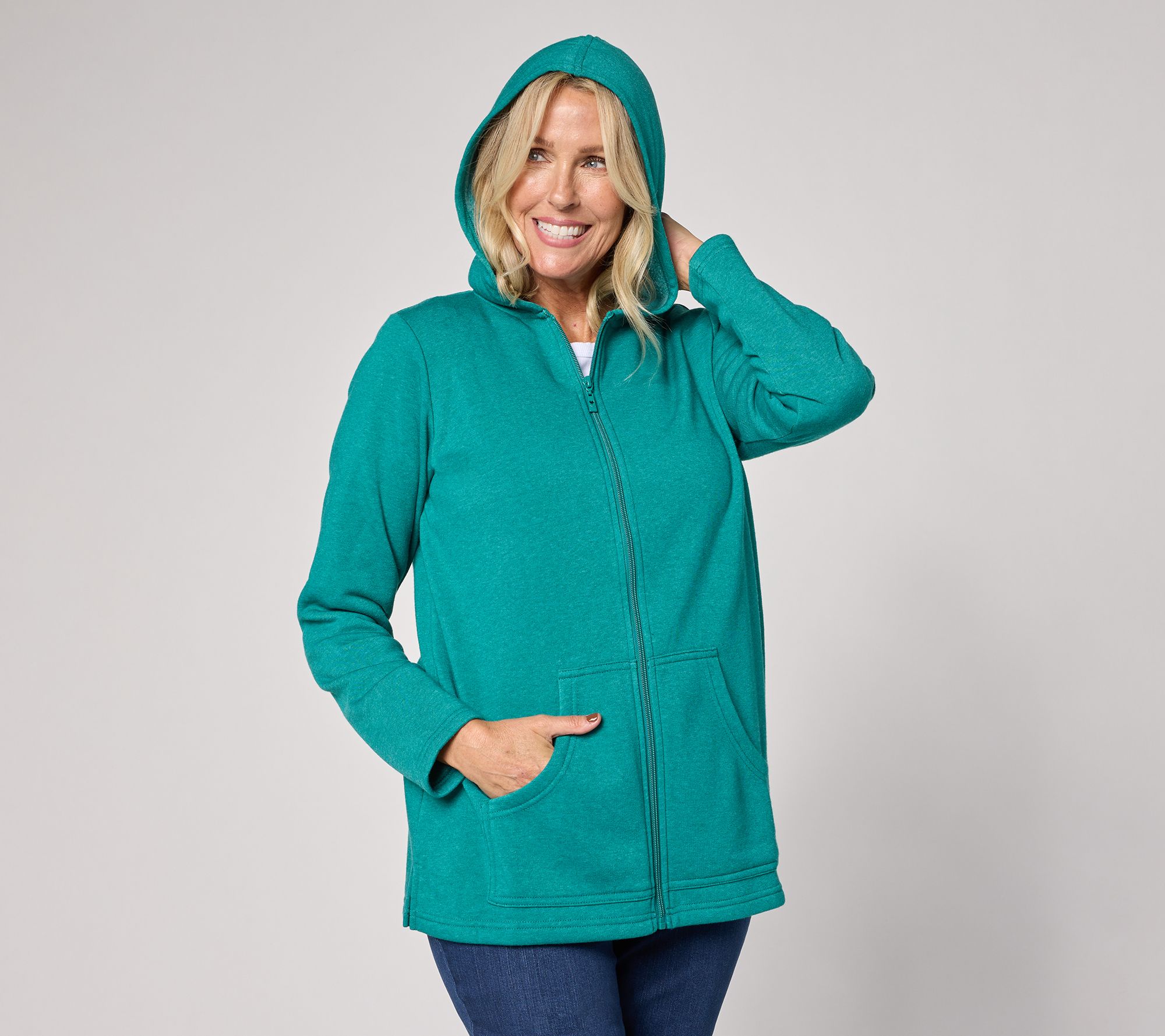 Belle by Kim Gravel Sponge Fleece Zip Front Hooded Jacket