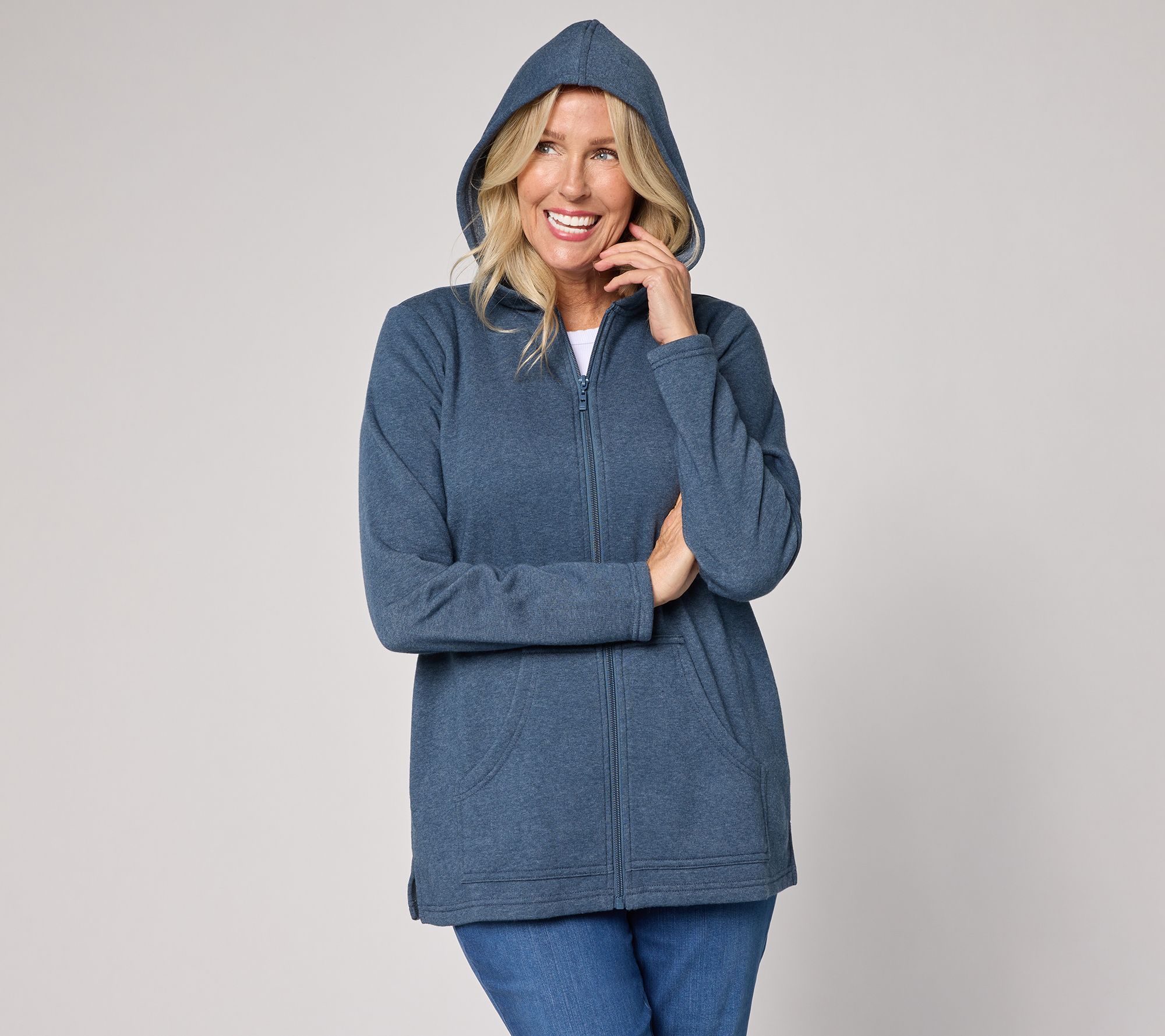 Belle by Kim Gravel Sponge Fleece Zip Front Hooded Jacket