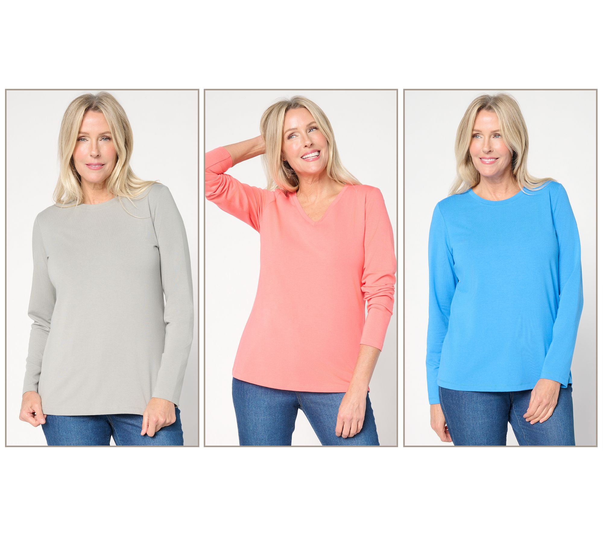 Denim & Co. Essentials So Soft Jersey 3-Pack Variety Tops