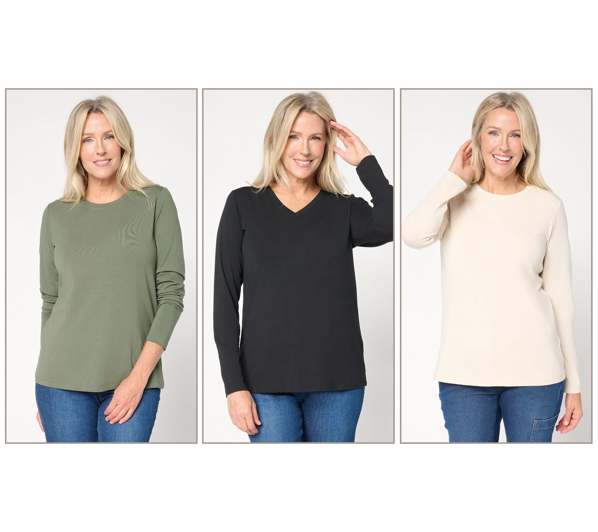 Denim & Co. Essentials So Soft Jersey 3-Pack Variety Tops