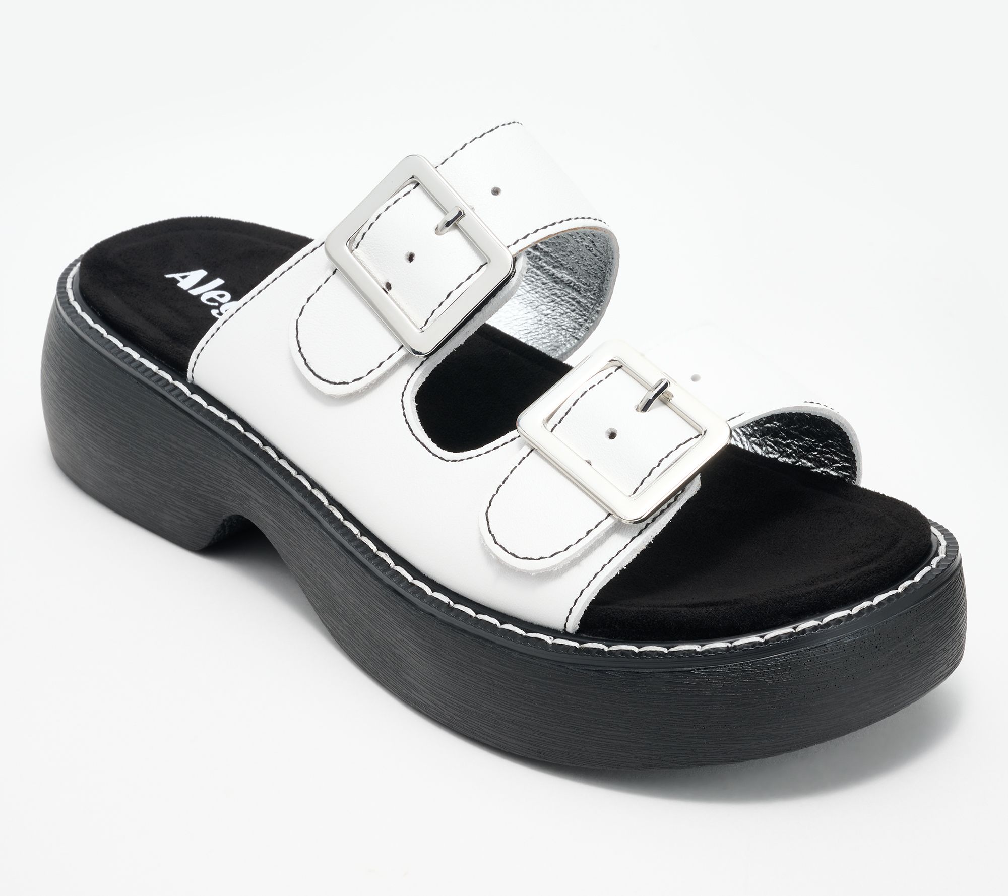 "As Is" Alegria Adjustable Leather Double Buckle Slide Sandals - Iza