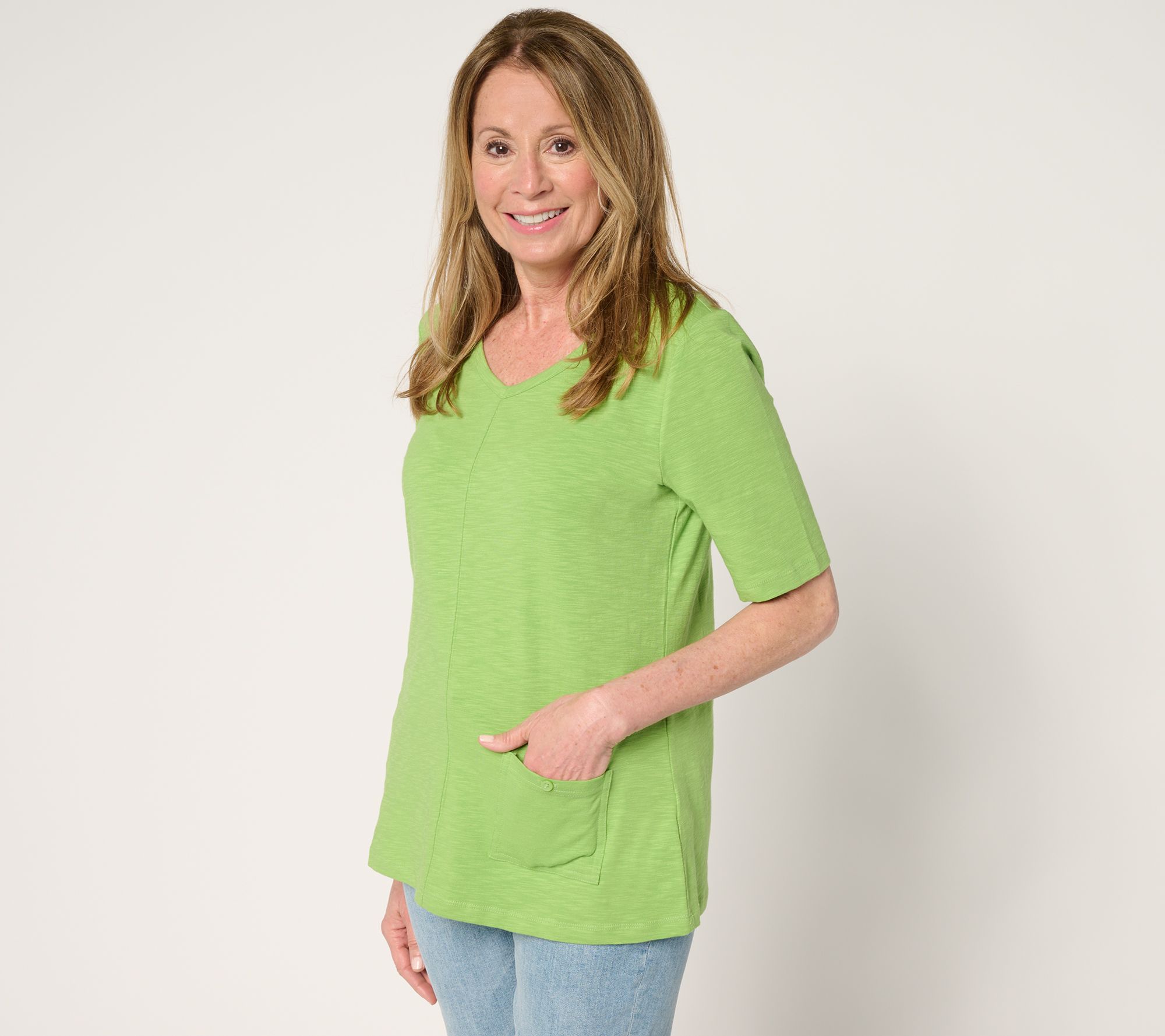 "As Is" Denim & Co. Essentials Textured Knit Top with Pocket Detail