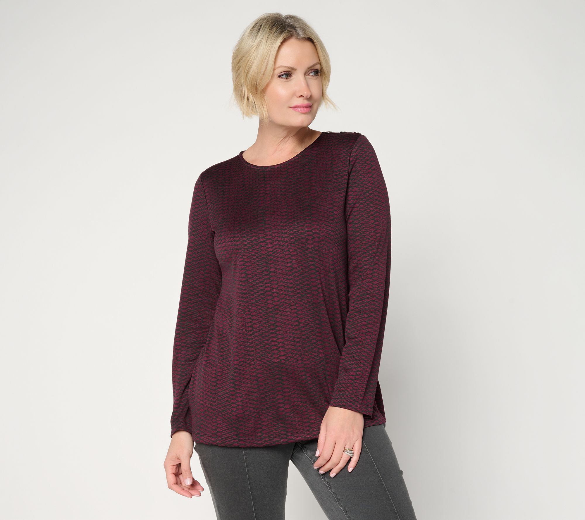 Susan Graver Weekend Drapey Knit Jacquard A-Line Scoop Neck Top