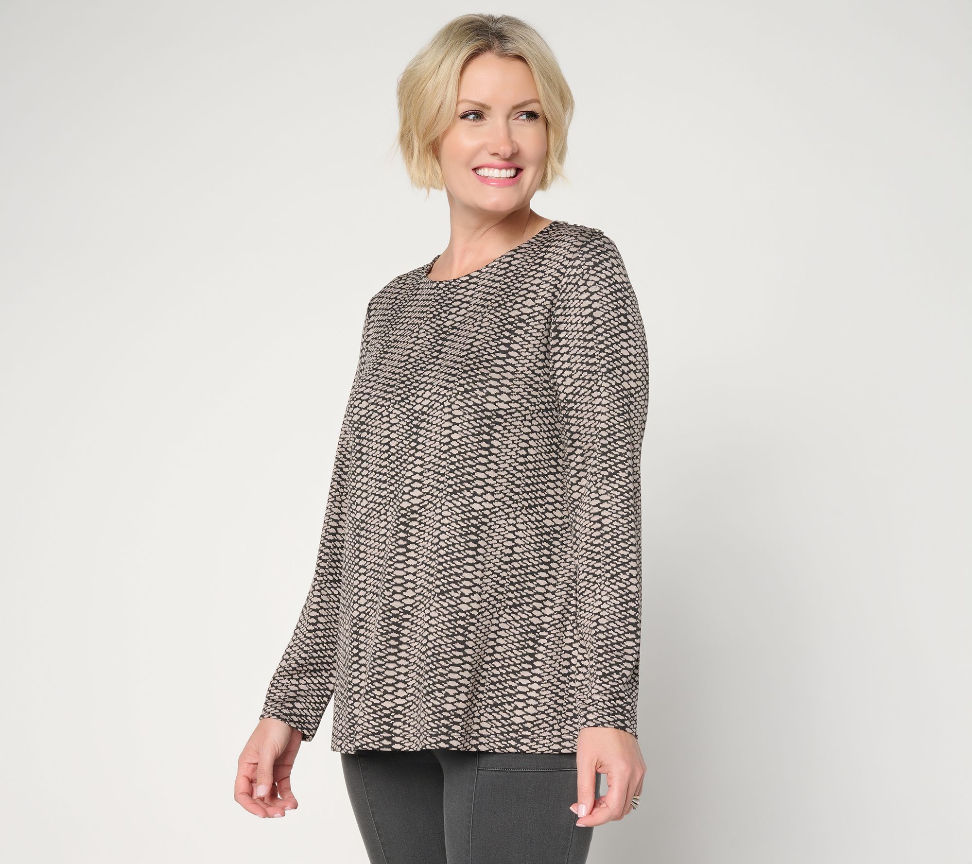 Susan Graver Weekend Drapey Knit Jacquard A-Line Scoop Neck Top