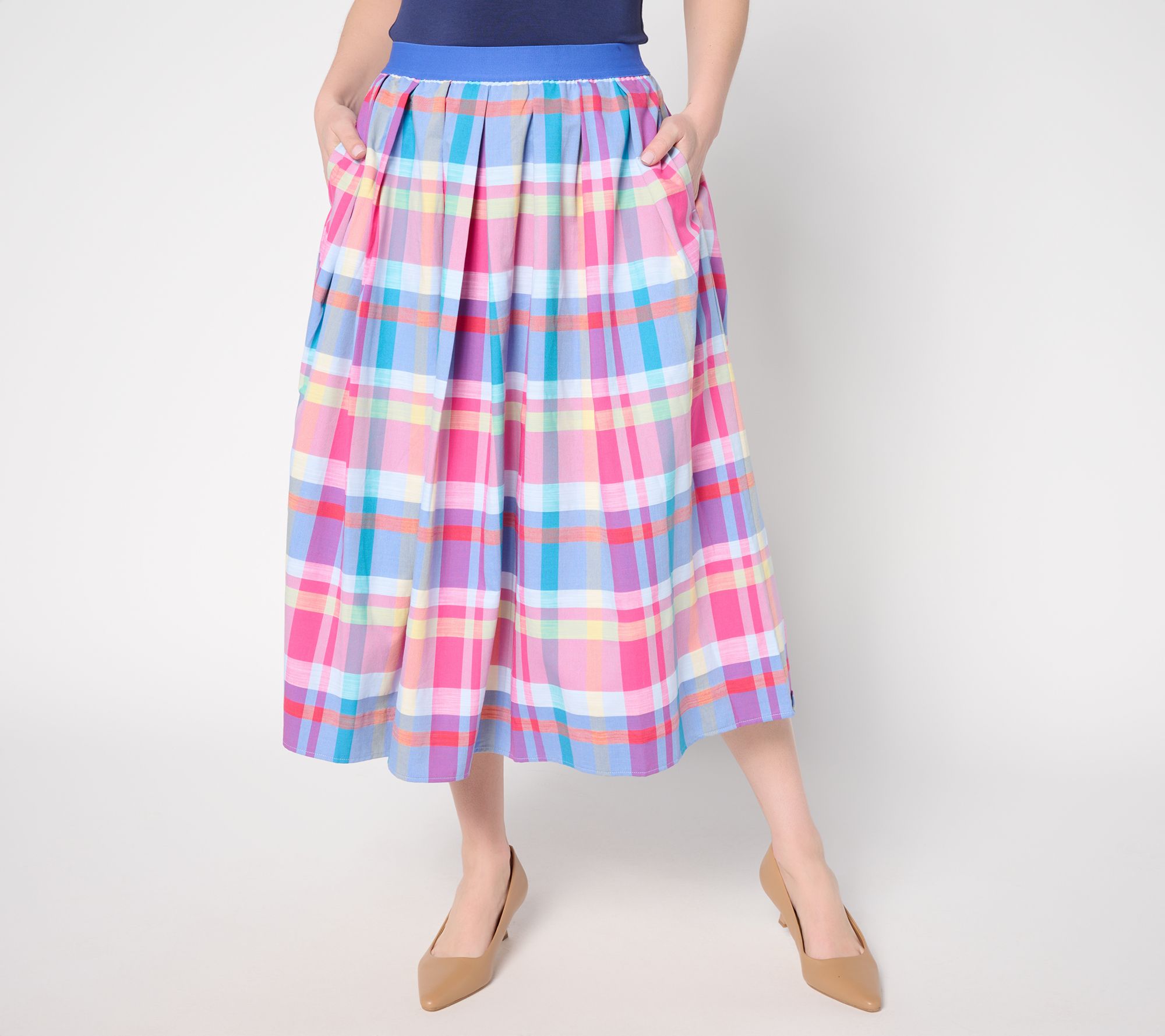 "As Is" Joan Rivers Petite Madras Plaid Midi Skirt