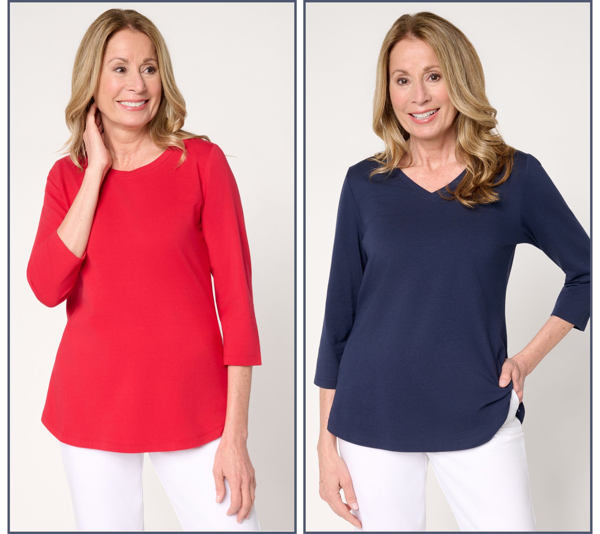 Belle by Kim Gravel TripleLuxe Knit Set of 2 3/4 Sleeve Tops