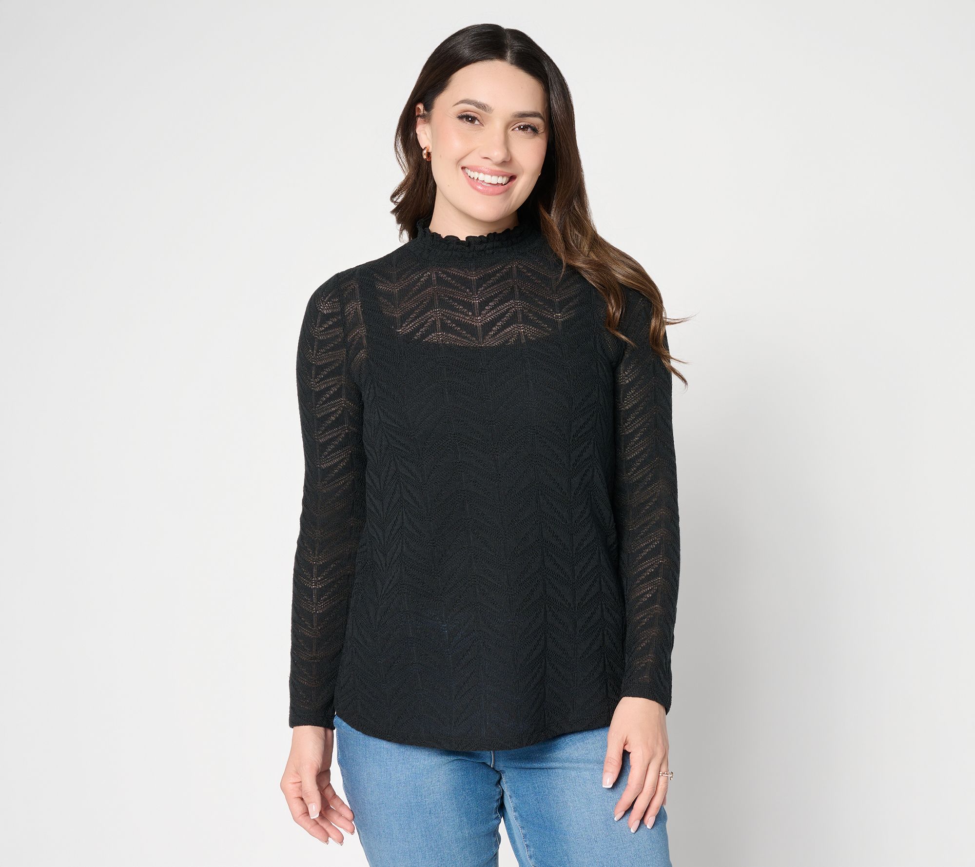 LOGO Layers by Lori Goldstein Textured Knit Long Sleeve Mock Neck Top