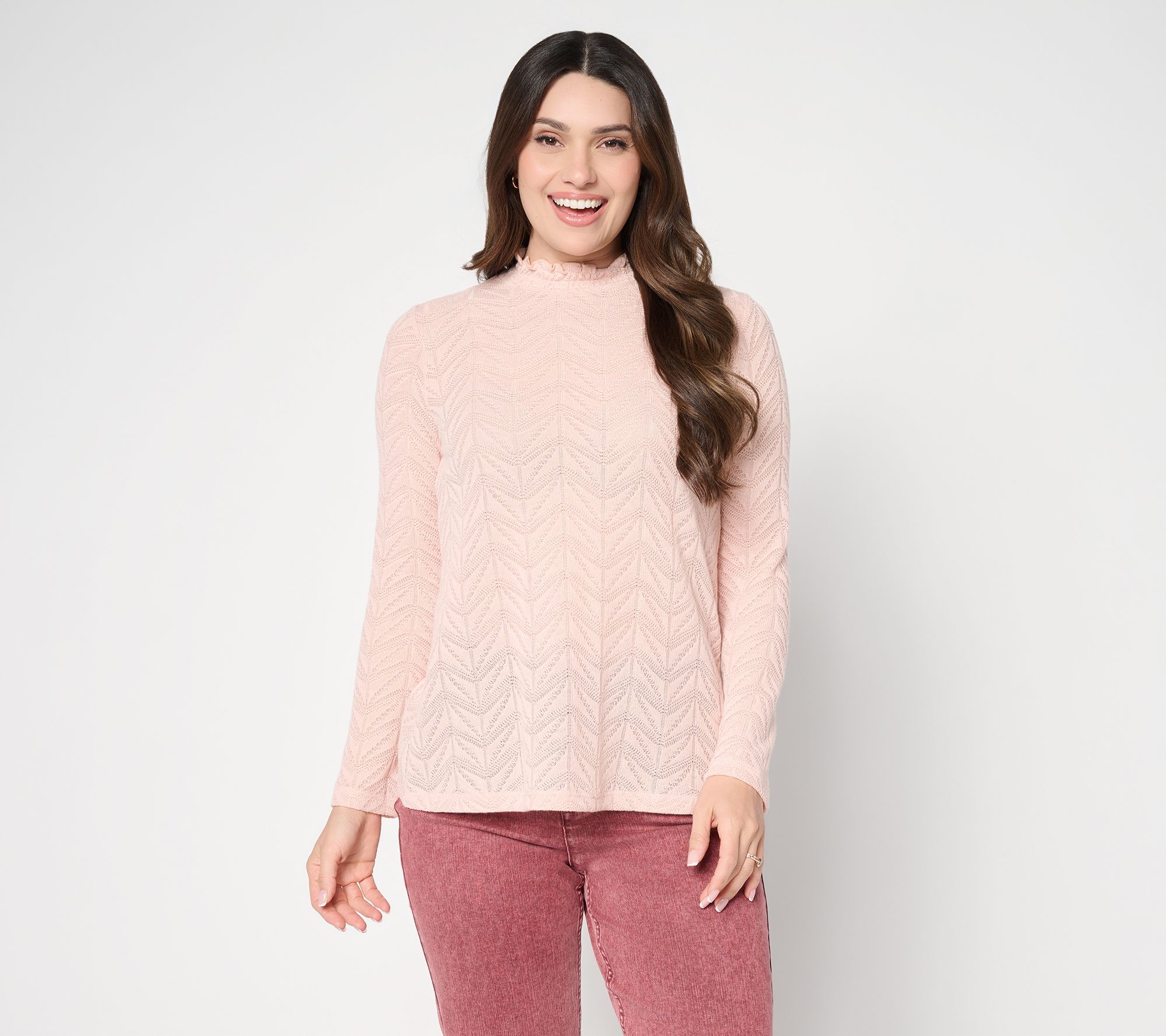 LOGO Layers by Lori Goldstein Textured Knit Long Sleeve Mock Neck Top