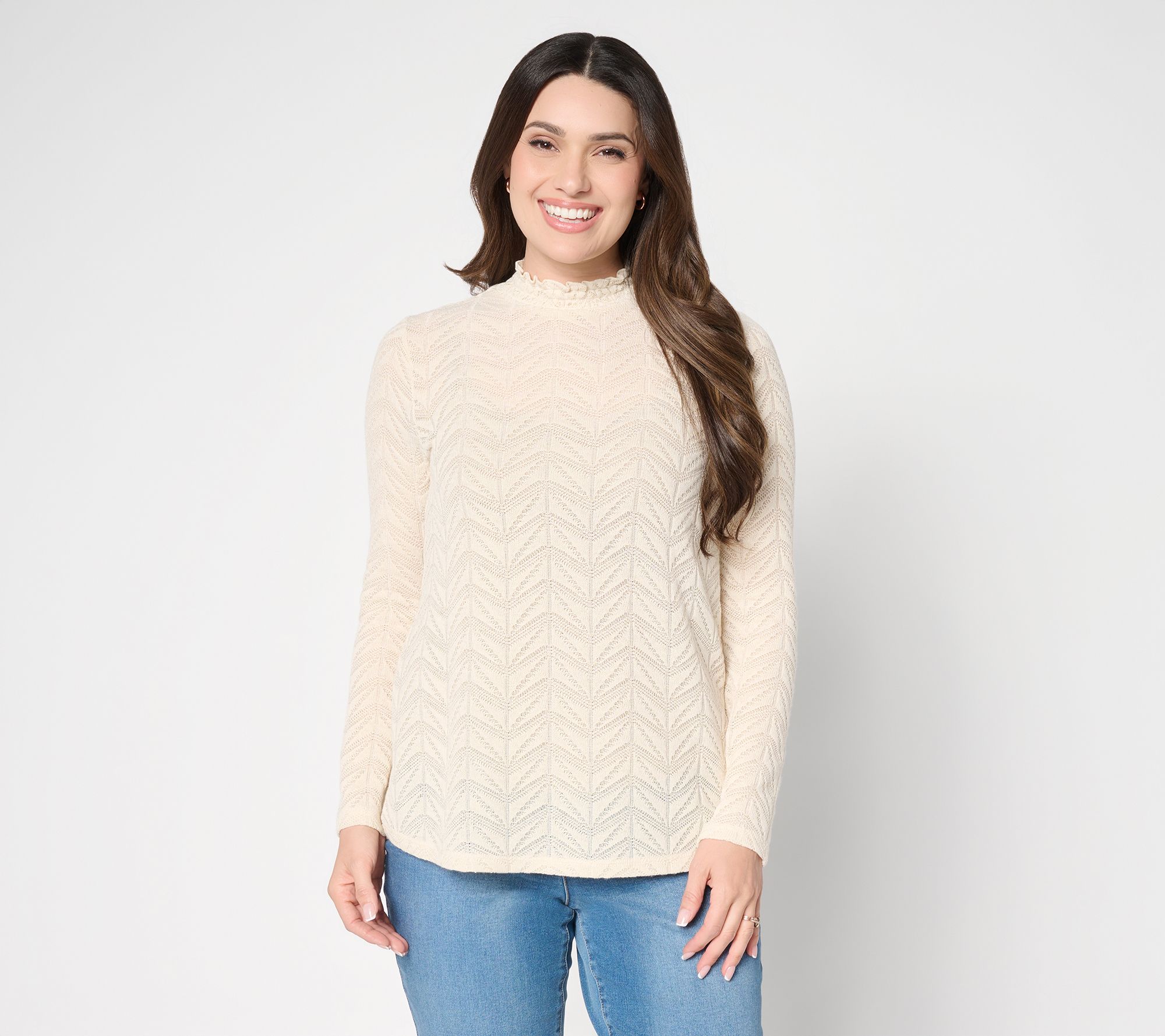 LOGO Layers by Lori Goldstein Textured Knit Long Sleeve Mock Neck Top