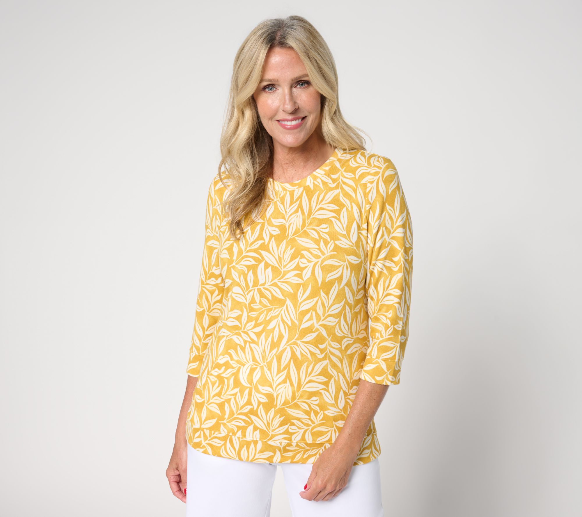 "As Is" Denim & Co. Printed Heavenly Jersey 3/4 Sleeve Pullover