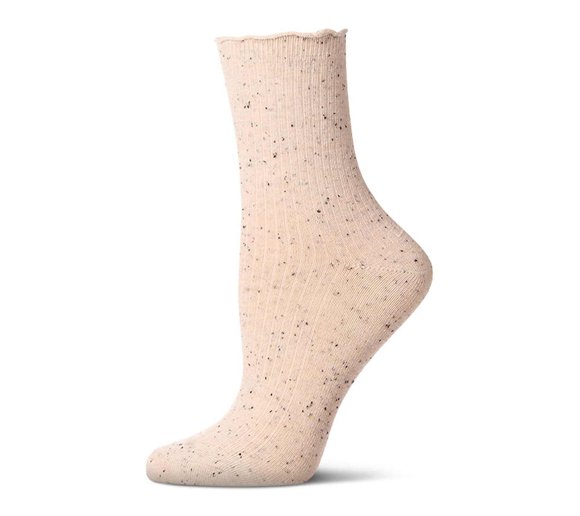 MeMoi Women's R ibbed Flecked S ocks with Lettu ce Hem