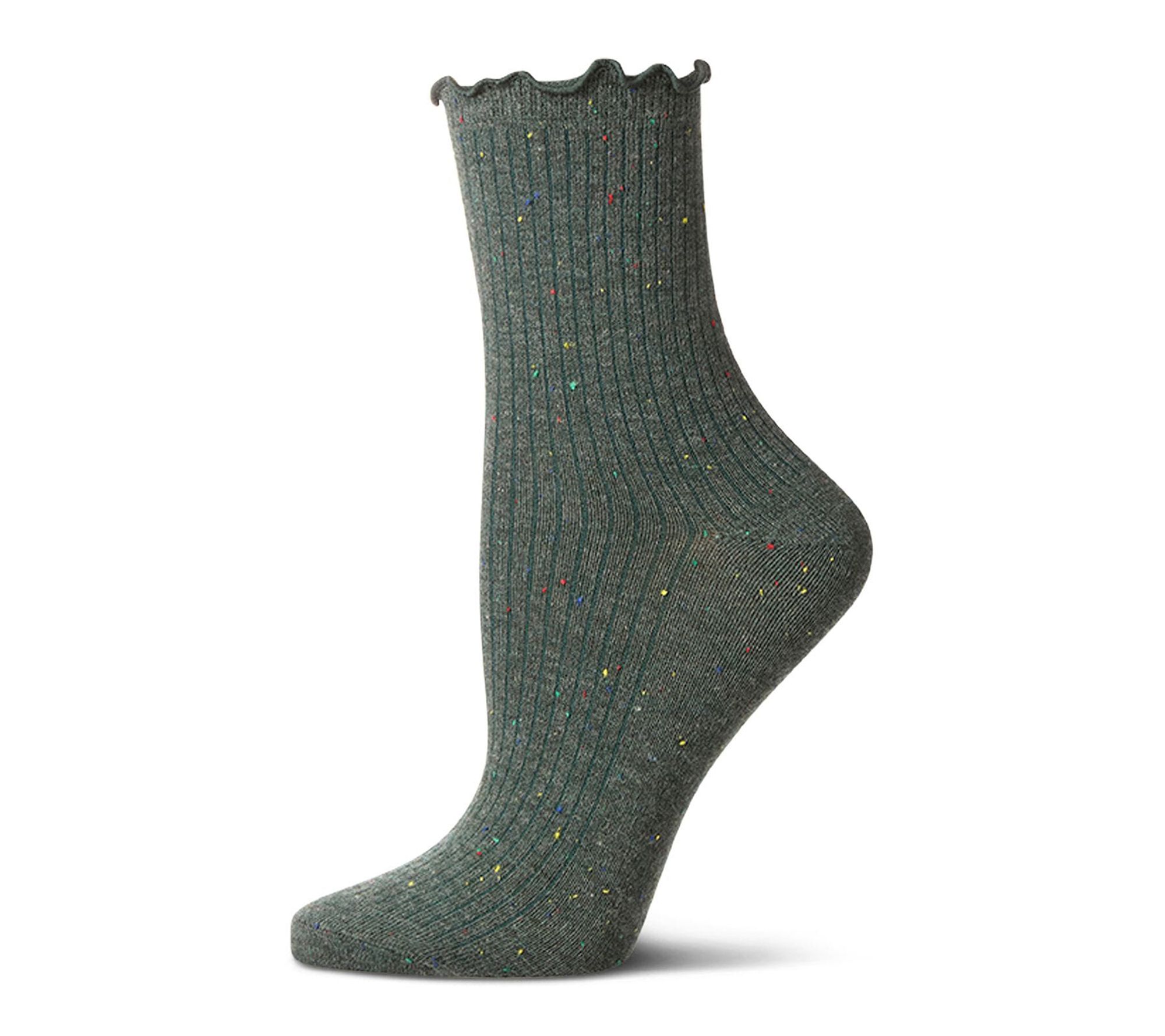 MeMoi Women's R ibbed Flecked S ocks with Lettu ce Hem