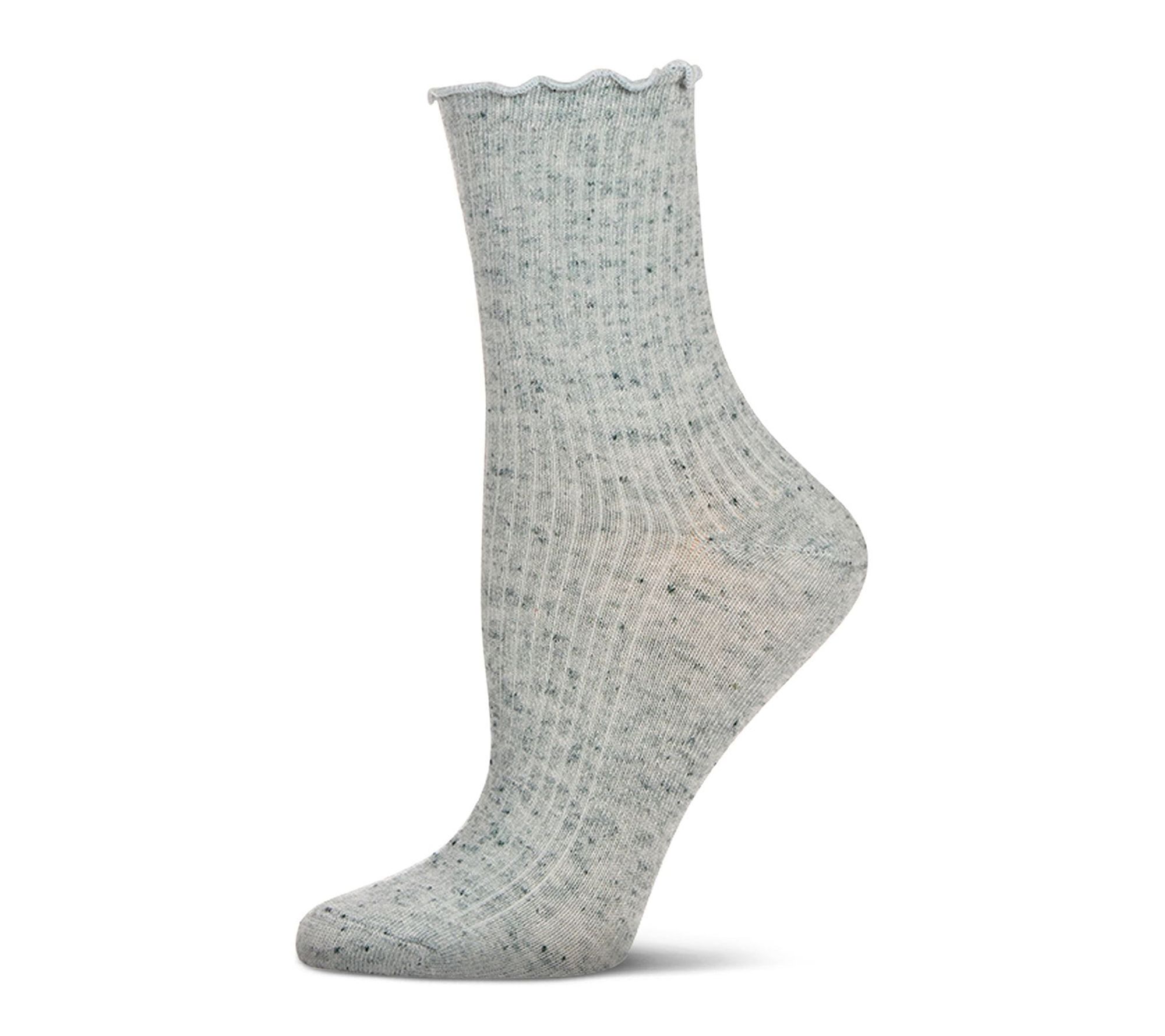MeMoi Women's Ribbed Flecked Socks with Lettuce  Hem