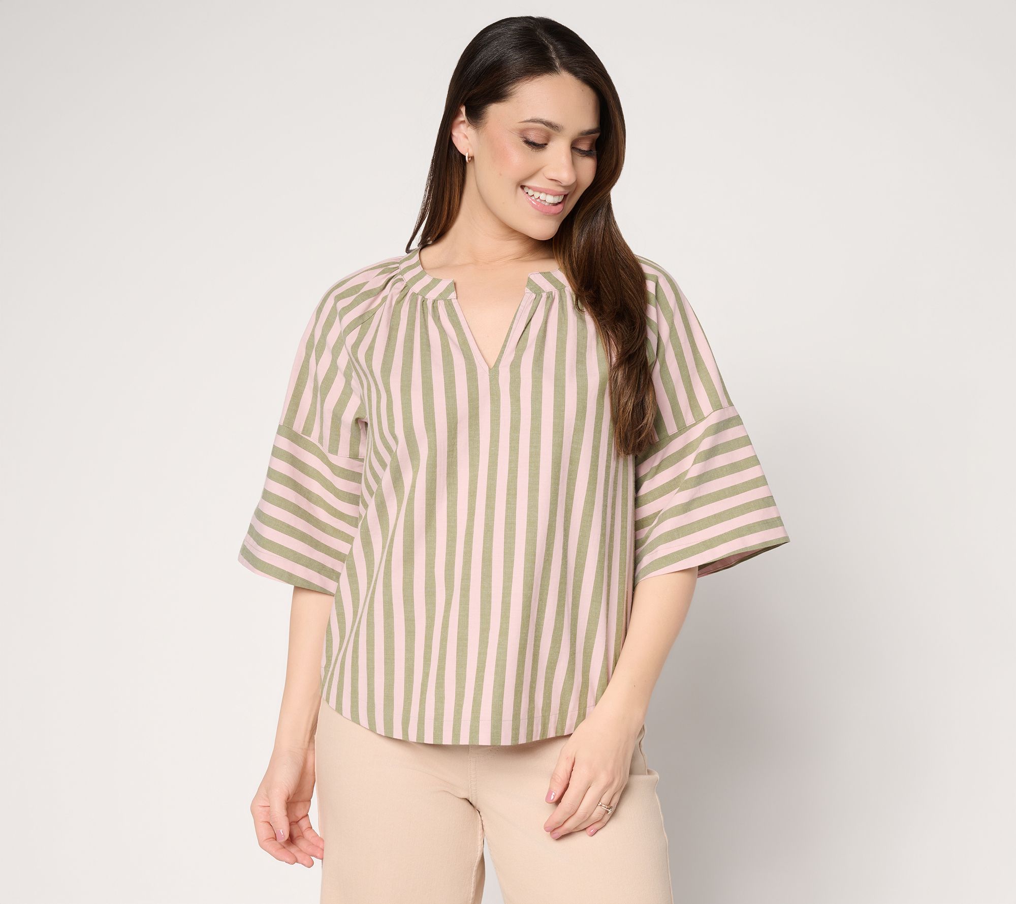 Me by Jennie Garth Yarn Dyed Elbow Sleeve Striped Blouse