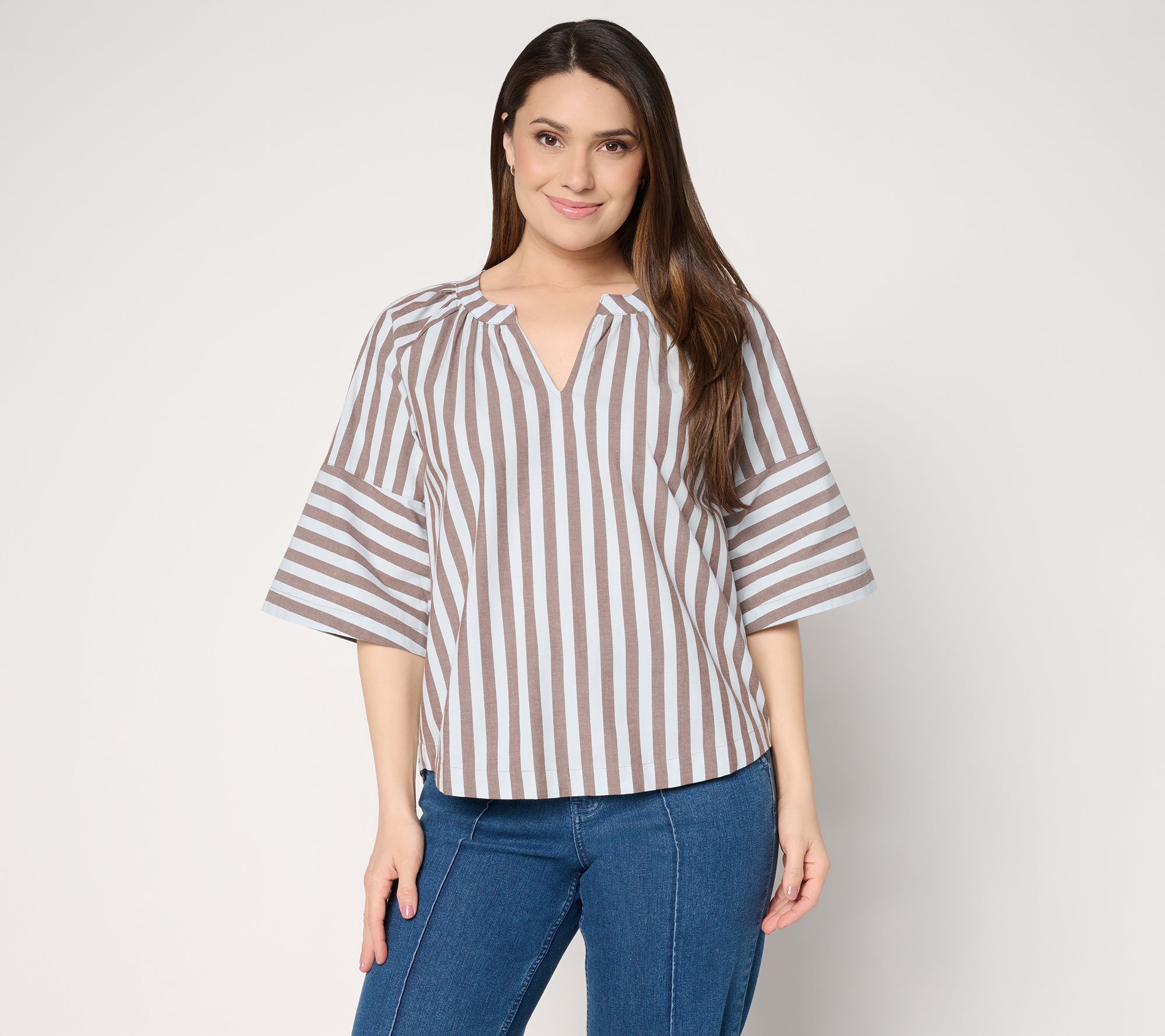 Me by Jennie Garth Yarn Dyed Elbow Sleeve Striped Blouse