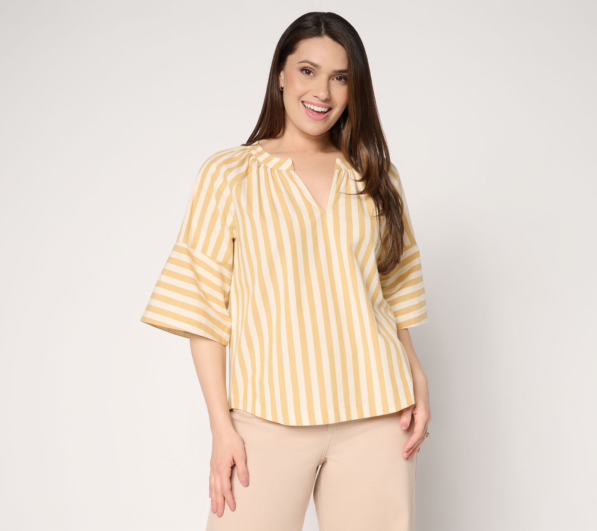 Me by Jennie Garth Yarn Dyed Elbow Sleeve Striped Blouse