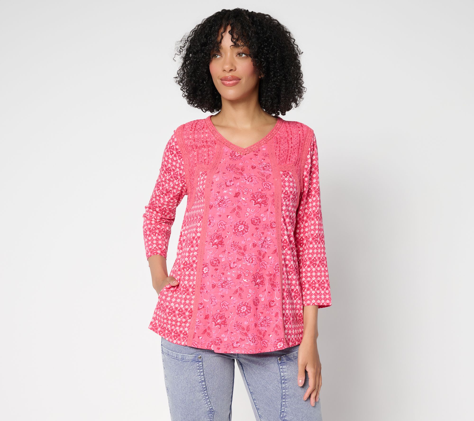 "As Is" LOGO Lavish by Lori Goldstein Cotton Printed Pieced Top