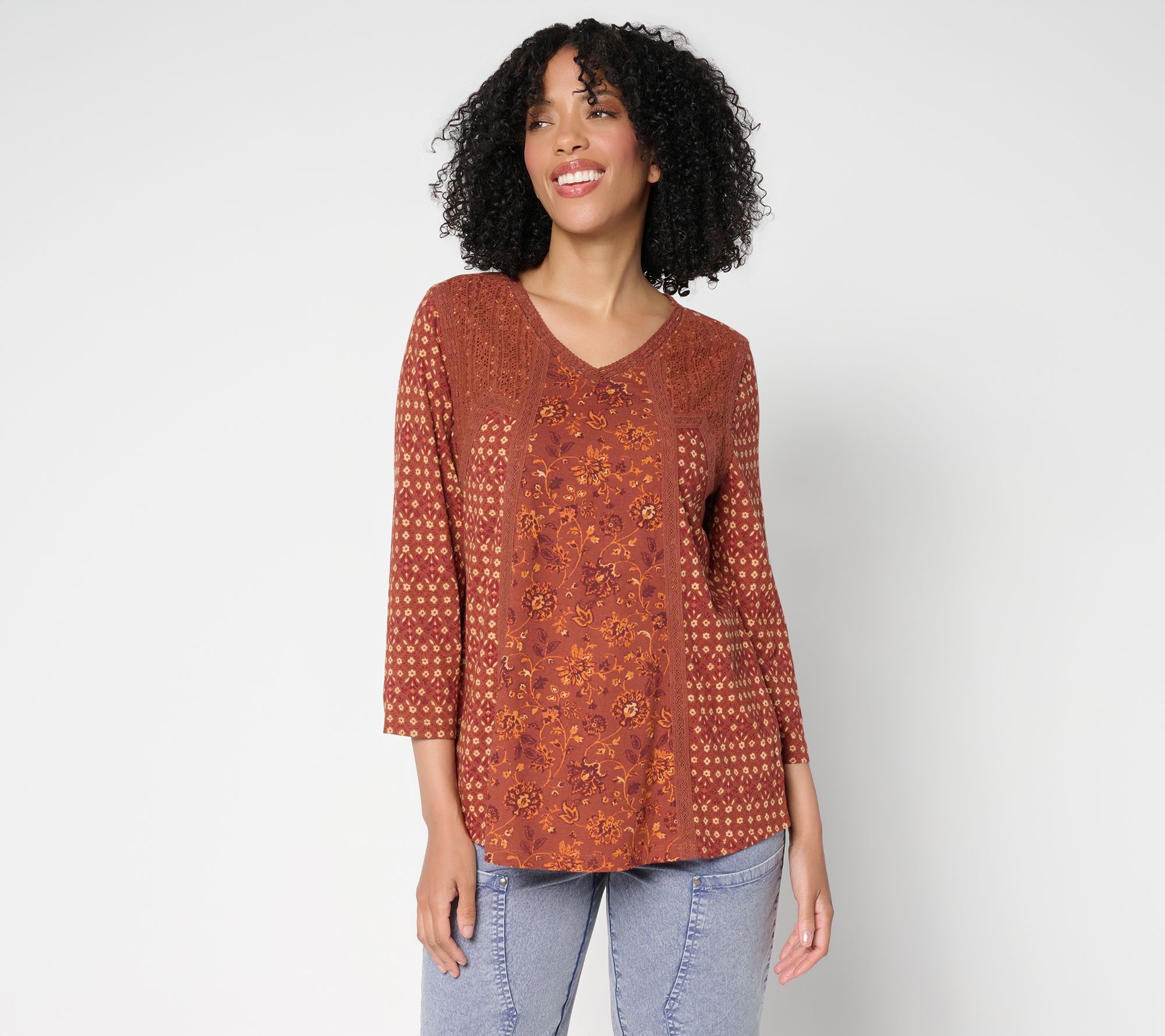 "As Is" LOGO Lavish by Lori Goldstein Cotton Printed Pieced Top