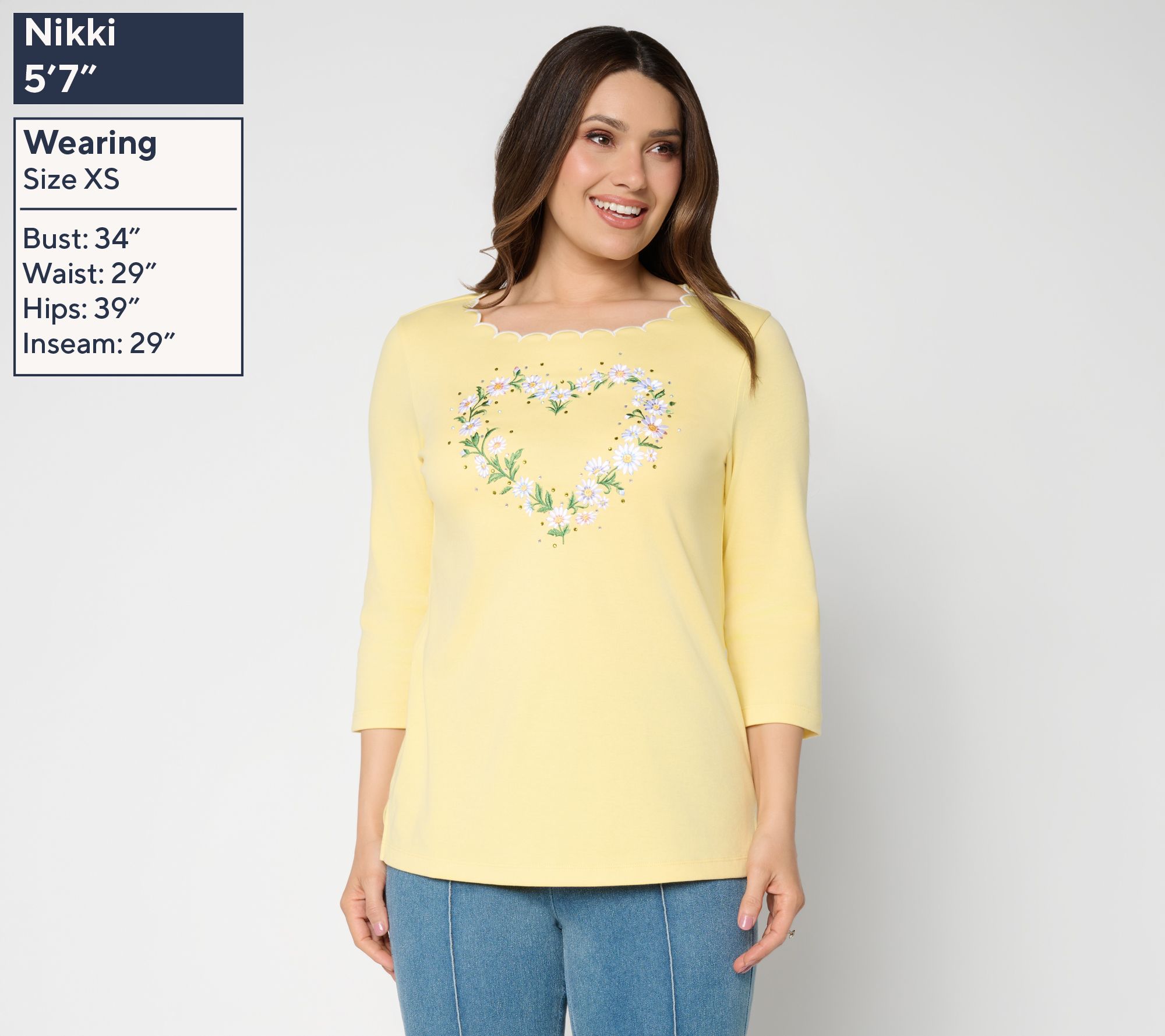 トップス DIME 13800 Quacker Factory Seize the Daisy 3/4 Sleeve Top - QVC.com